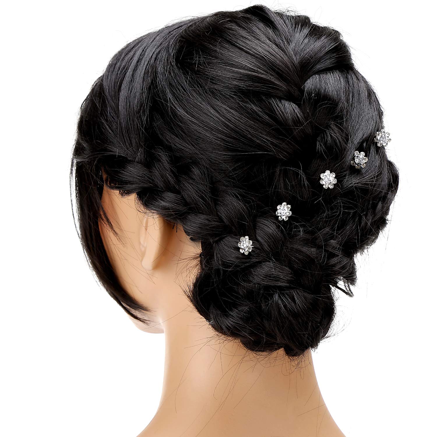 Betiteto 40 Pcs U-Shaped Flower Rhinestone Hair Pins Crystal Hair Accessories For Bridal Wedding Party Girls' Sweet Sixteen (Whi