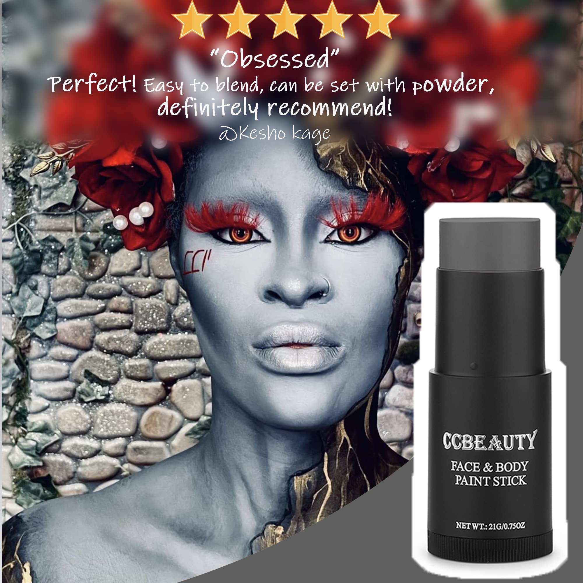 Ccbeauty Dark Grey Face Body Paint Stick, Grease Gray Facepaint, Cream Grayscale Foundation Makeup, Waterproof Hypoallergenic Fo
