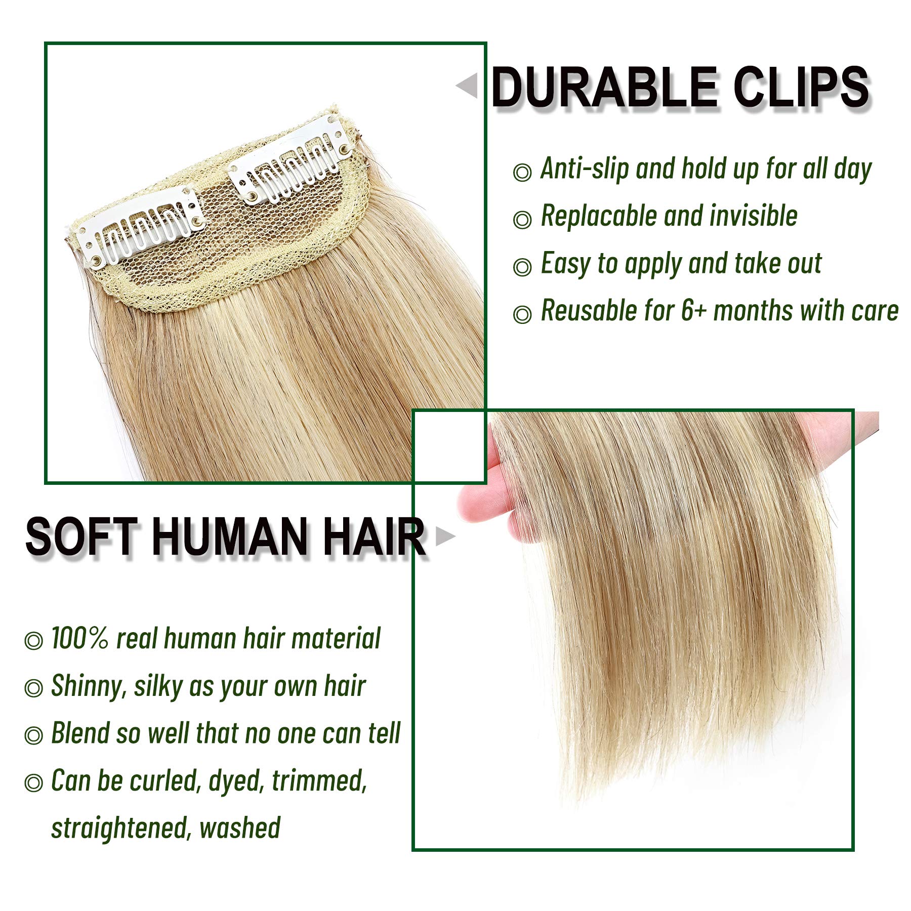 S-Noilite Hair Extensions For Short Hair Clip In Human Hair 2Pcs 2 Clips Balayage Clip In Hairpieces Remy Hair For Women With Th