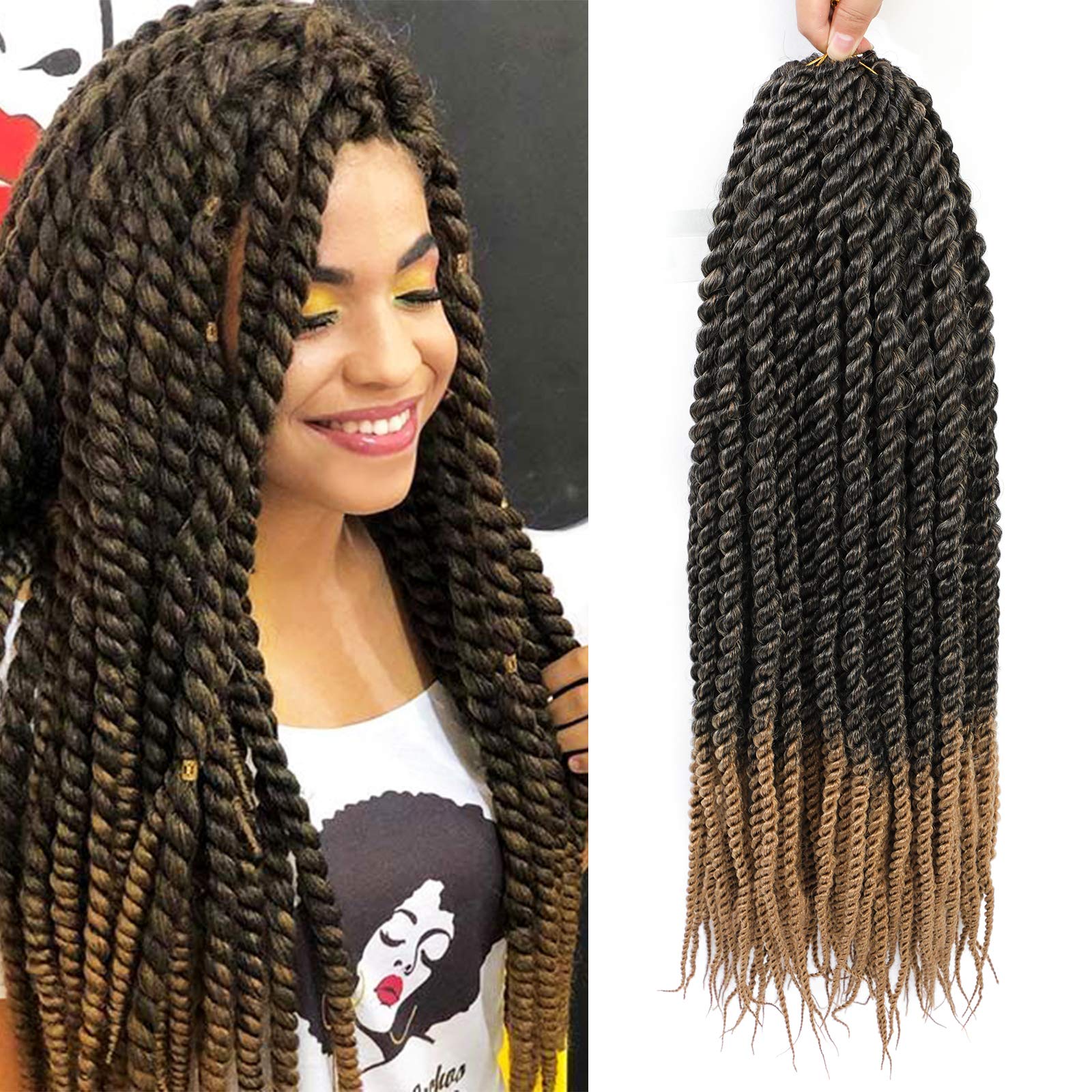 Admutty Havana Twist Crochet Hair 6 Packs 22 inch Crochet Braids Senegalese Twist Crochet Braiding Hair (T1B/27)