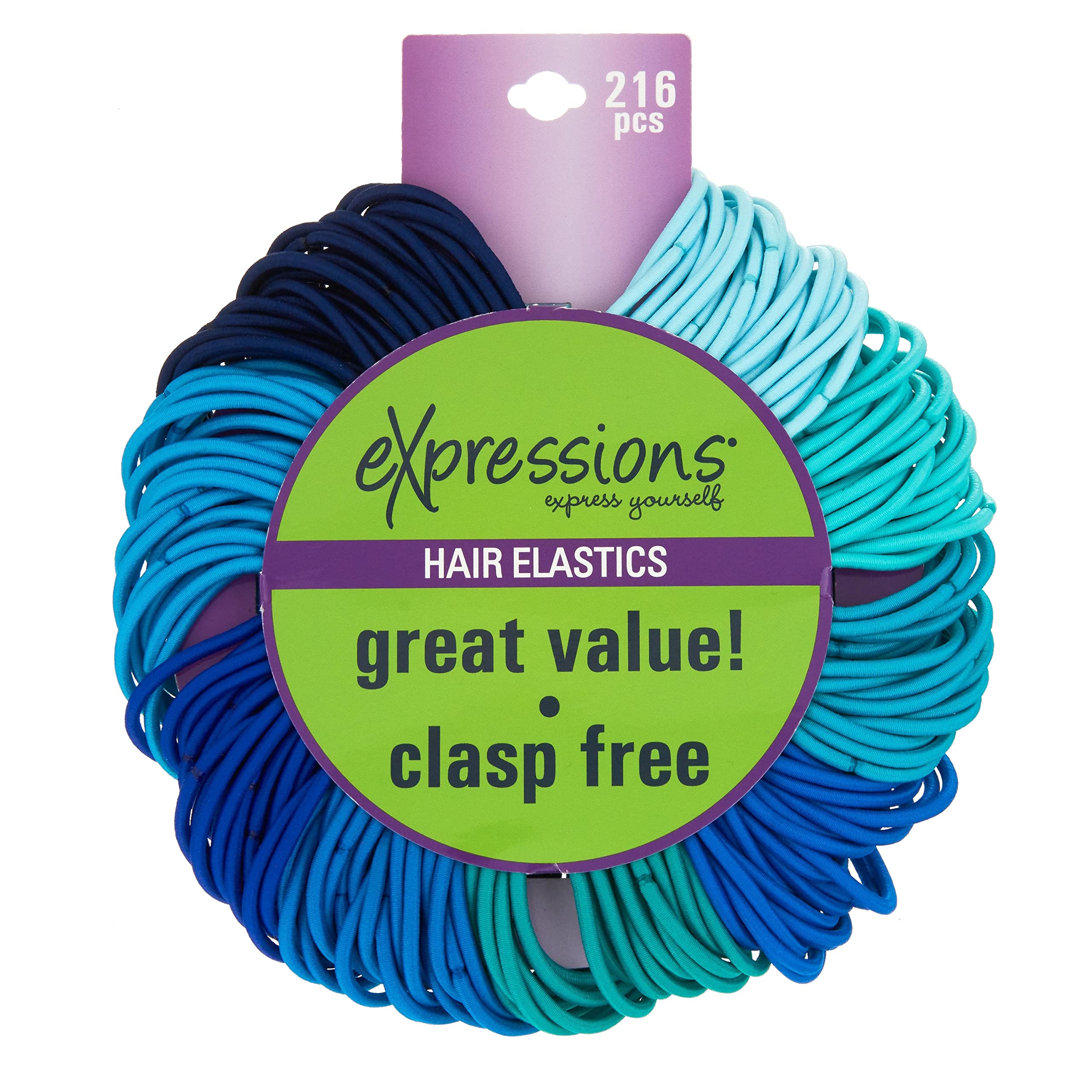 Expressions 216-Piece Hair Ties Value Pack: 4Mm Elastics In Shades Of Blue, No Metal Bands For Women, Durable Ponytail Holders F