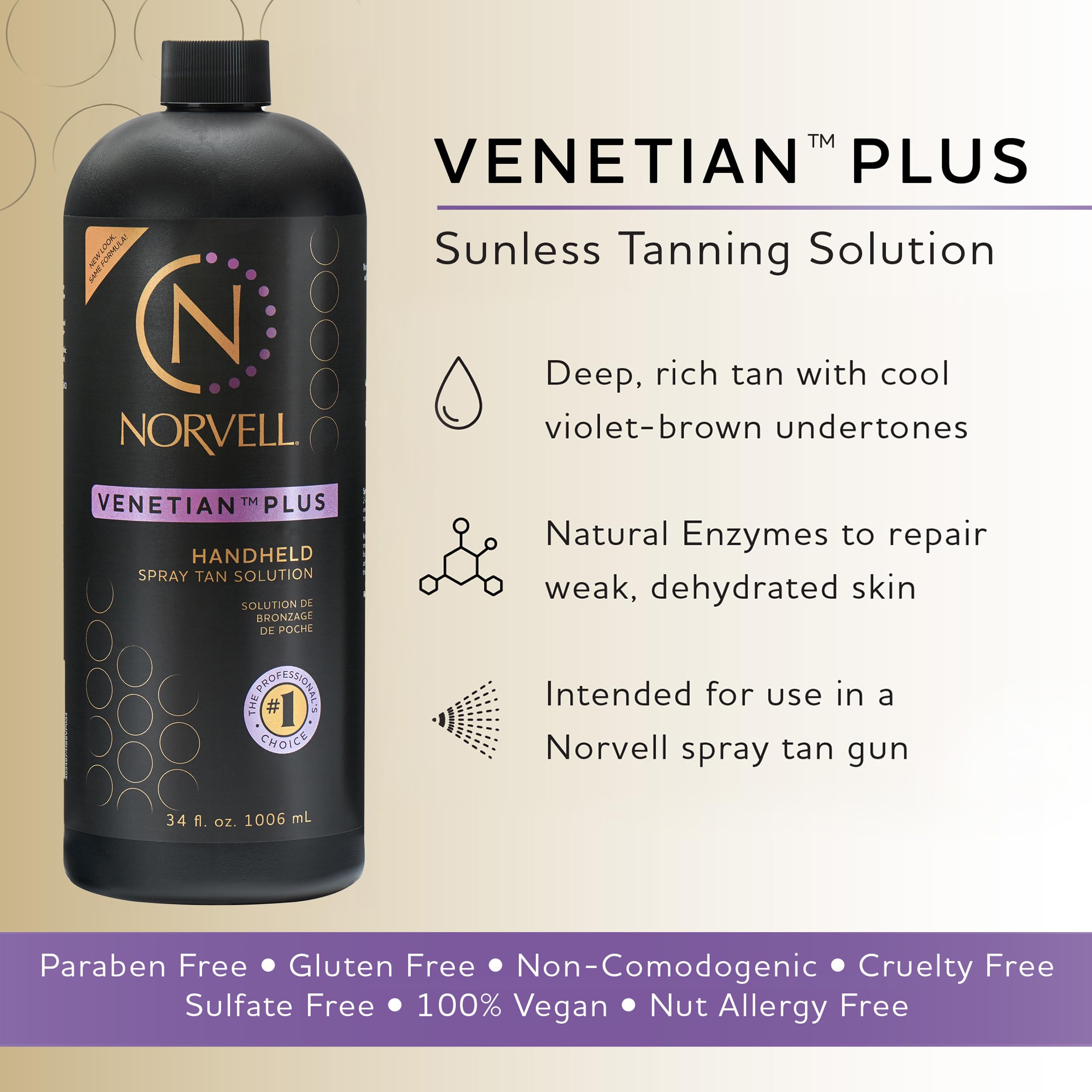 Norvell Premium Professional Sunless Tanning Spray Tan Solution - Venetian Plus, 1 Liter