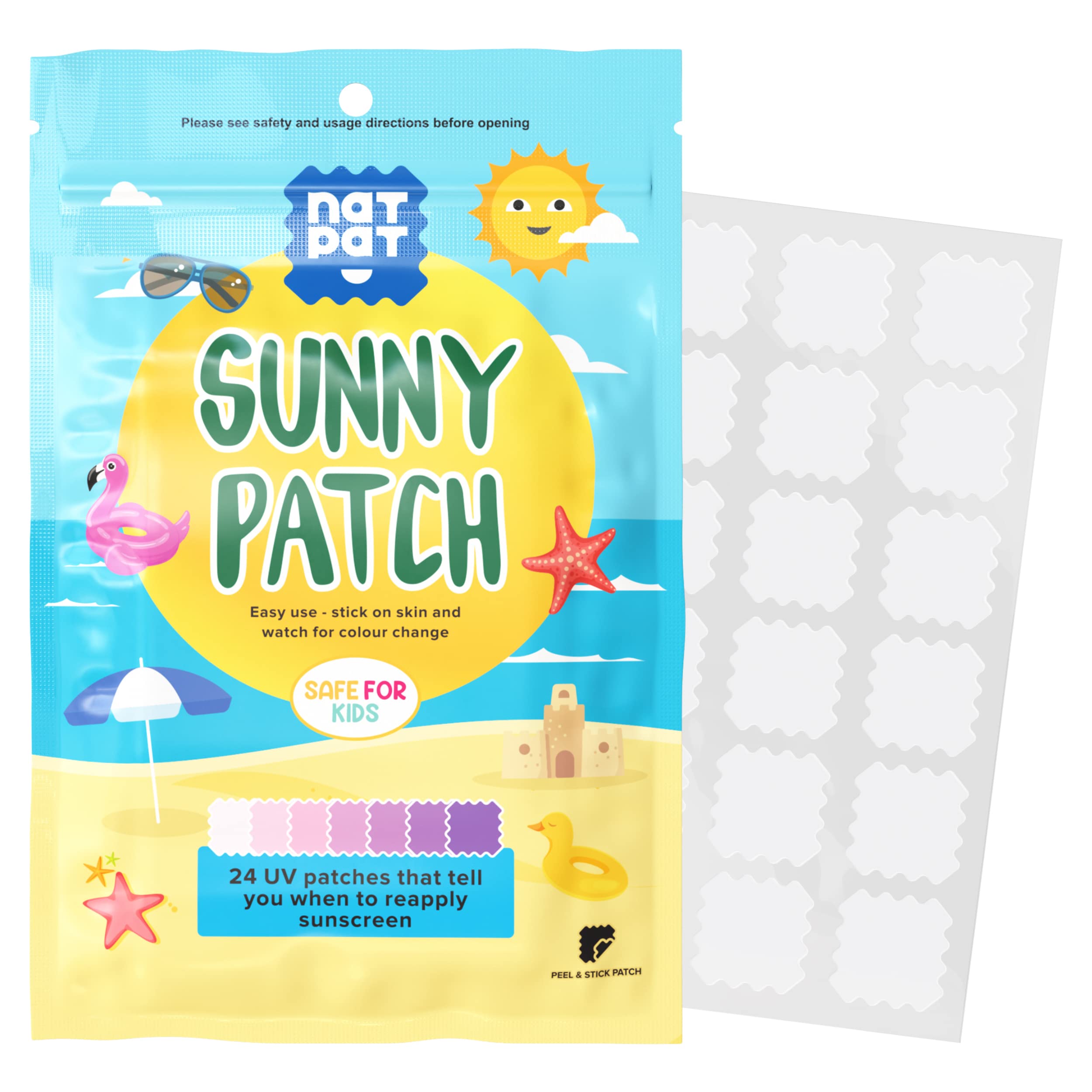 Natpat Sunny Patch Uv Detection Stickers Sunburn Prevention For Kids And Adults - Natural Waterproof Patches, Changes Color When
