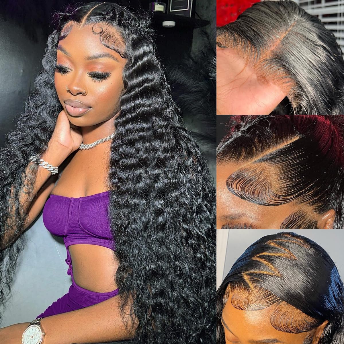 AskWish 36 Inch Lace Front Wig Human Hair 180% Density 13x4 Transparent HD Lace Frontal Wigs Human Hair Natural Black Color Deep