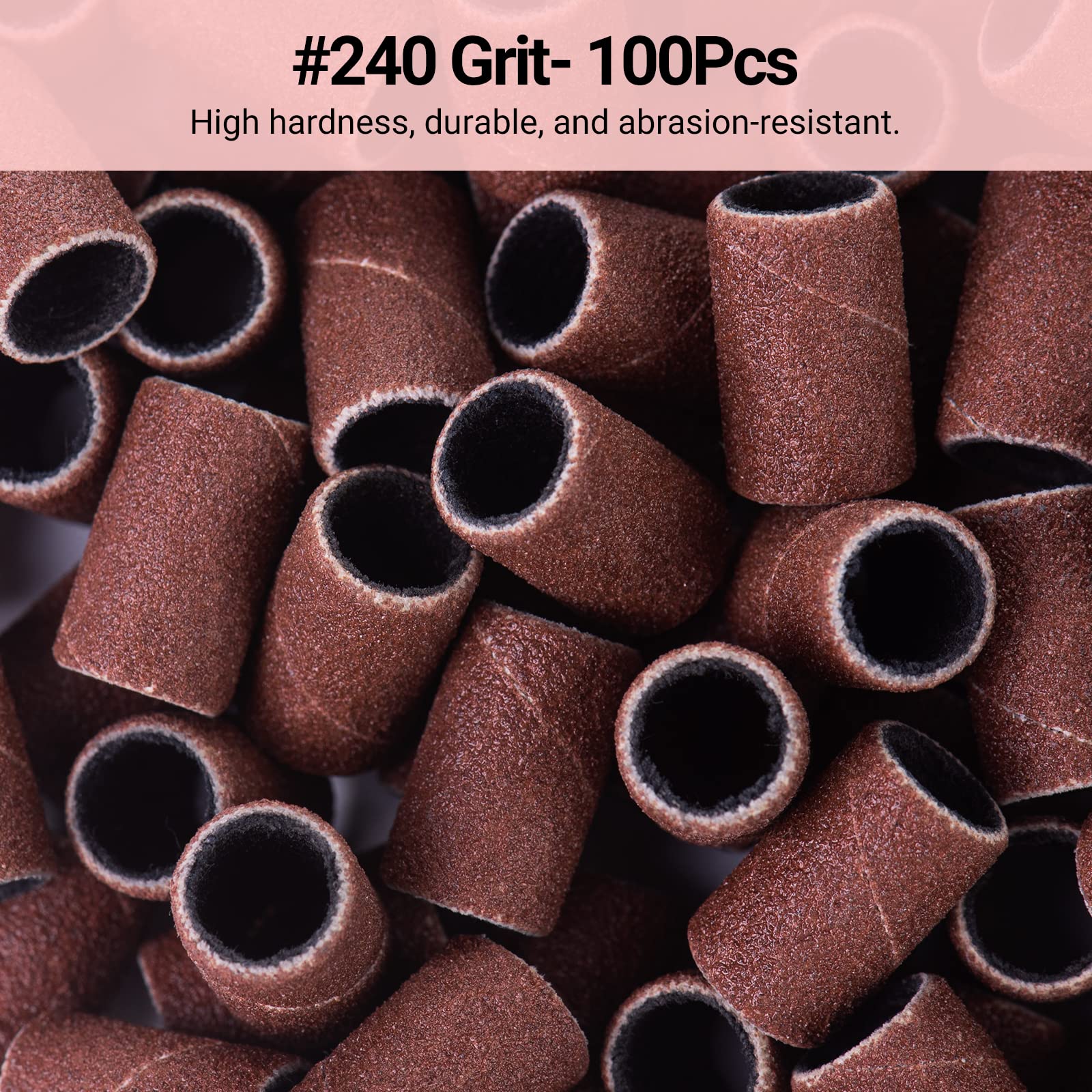 MelodySusie 100 Pcs Nail Drill Bits Sanding Bands for Nail Drill 240 Extreme Fine Grit Nail File Sanding Bands for Acrylic Nails