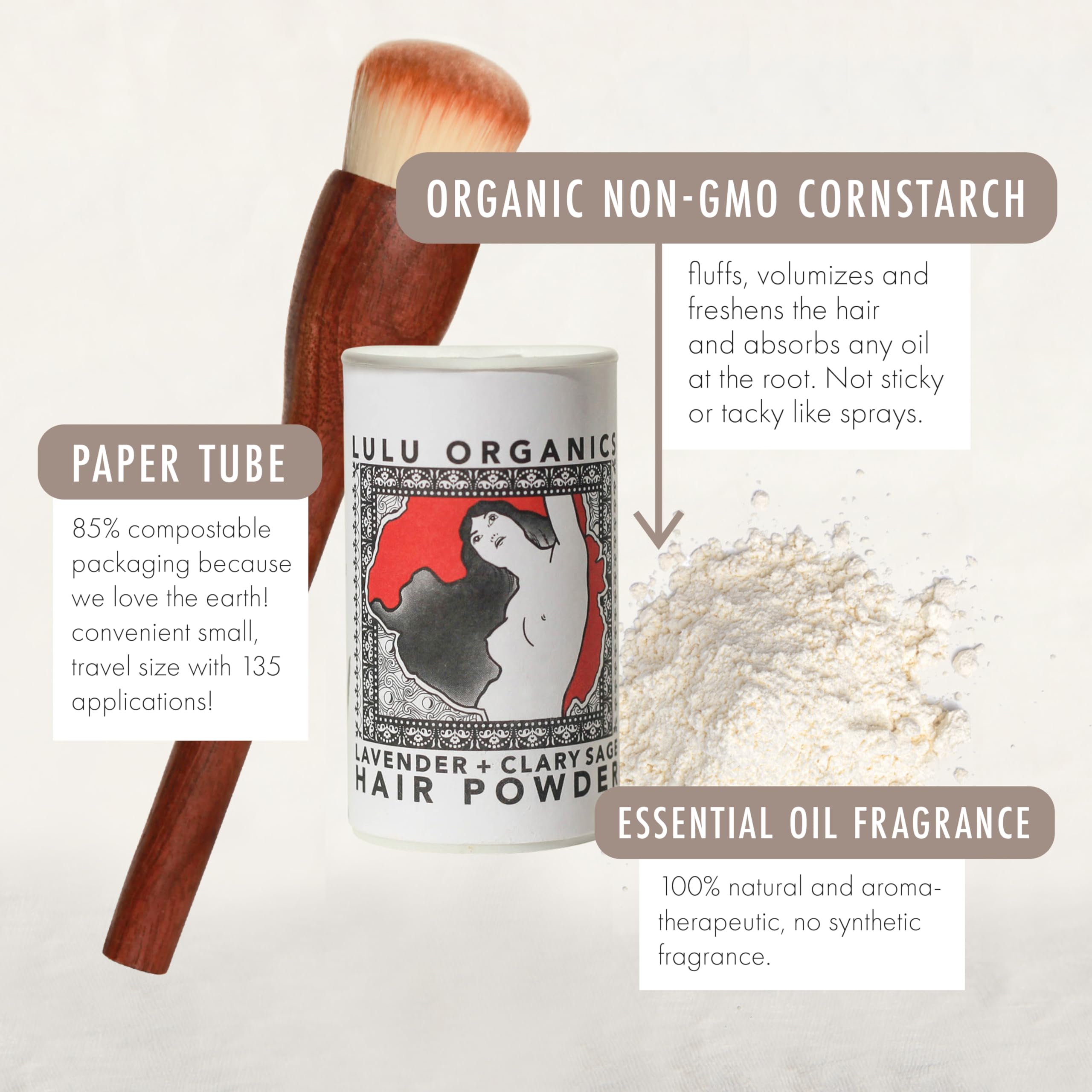 Lulu Organics Dry Shampoo And Hair Powder, All Natural, Paraben Free, Talc Free, Ideal For Oily Hair, Travel Size, Lavender And