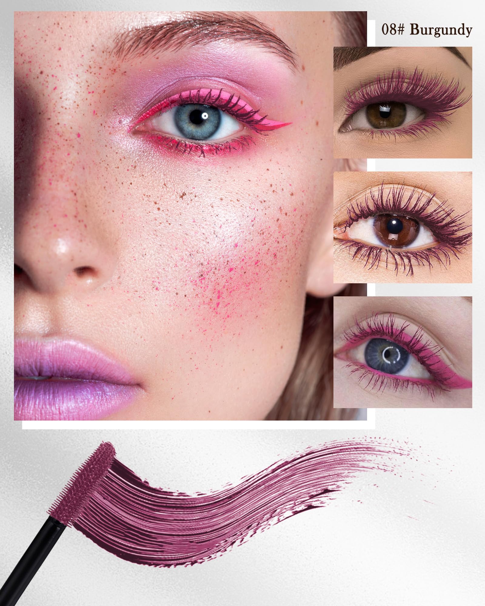 5D Burgundy Mascara For Eyelashes-1Pcs Longlasting Waterproof Smudge-Proof Colored Tubing Mascara Volume And Length, Volumizing