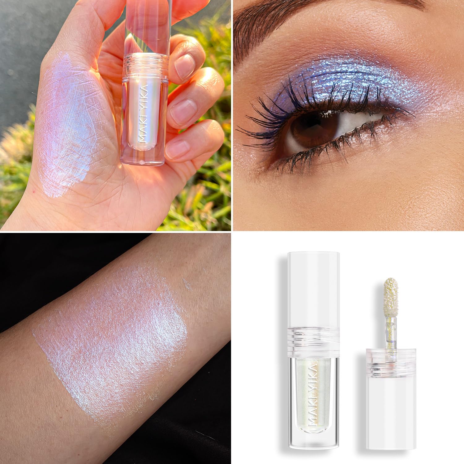 Maki Yika Glitter Eyeshadow Silver Liquid Multichrome Eyeshadows Long Lasting, Metallic Chameleon Eye Shadow Smudgeproof Hologra