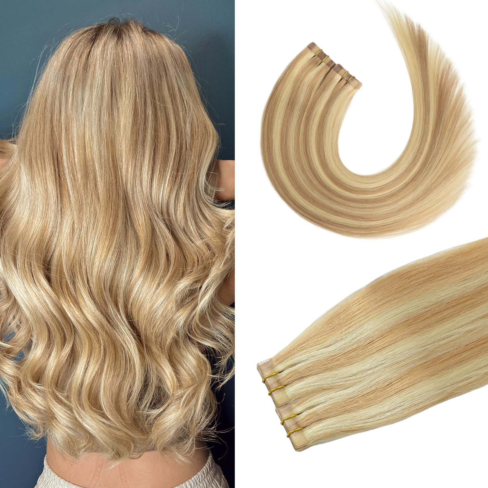 Tape In Hair Extensions 12P613 Light Brown/Bleach Blonde 100% Remy Human Hair Extensions Silky Straight For Fashion Women 20 Pcs