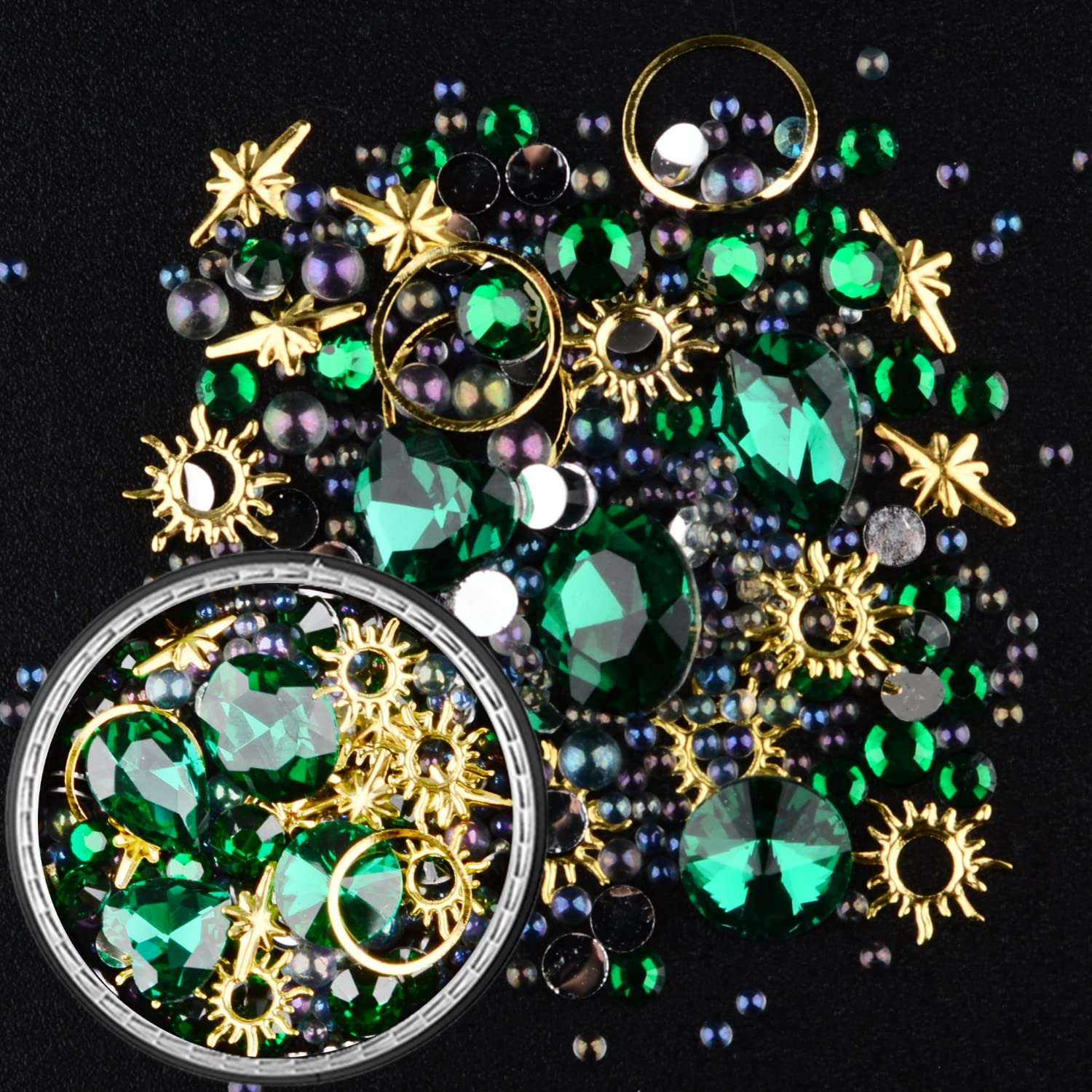 Edittime 6 Wheels Mixed Sparkle Nail Art Rhinestones Diamonds Crystals Butterfly Beads Artificial Pearls Gold Silver Nail Studs