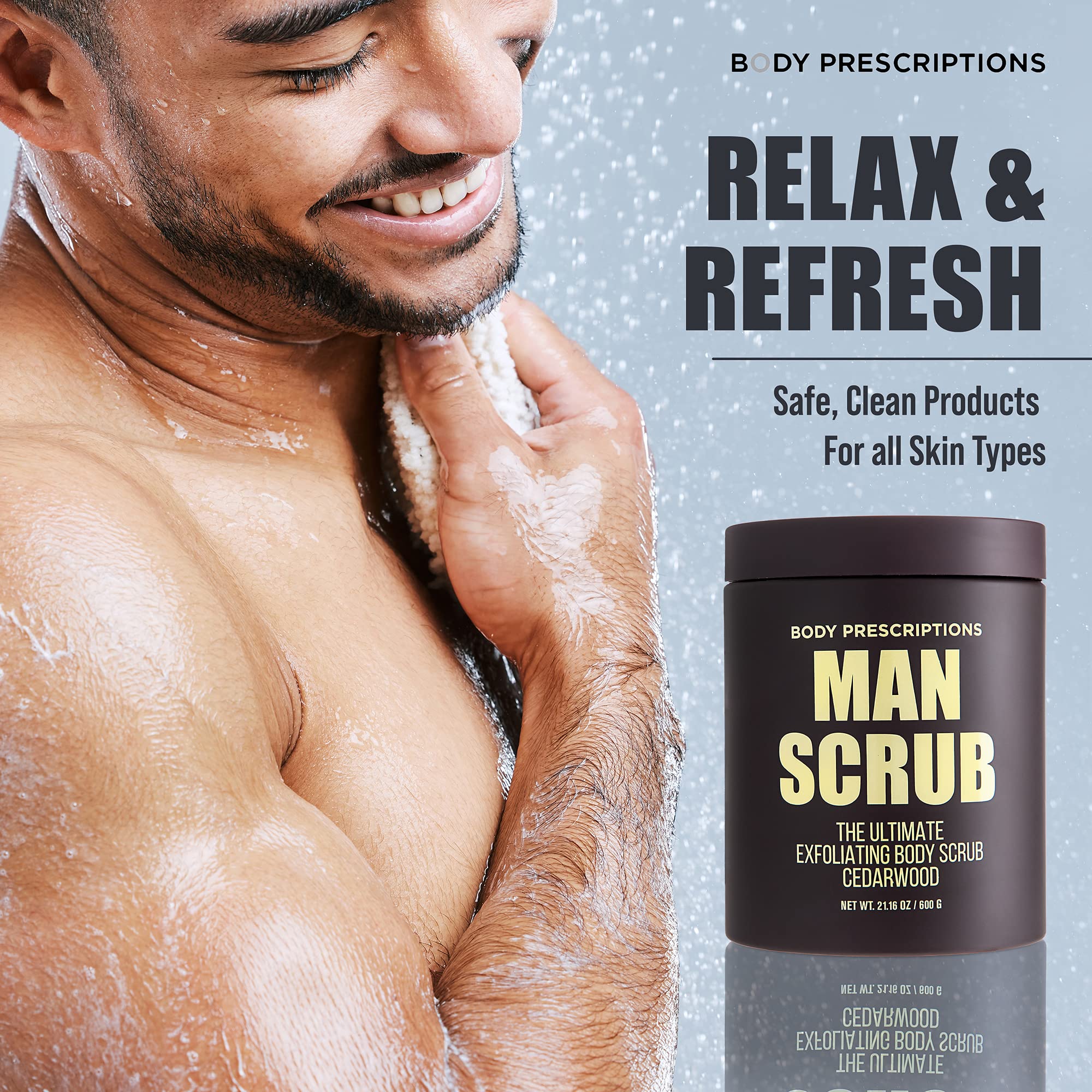 Body Prescriptions Body Scrub for Men-4 Pack Ultimate Exfoliating Scrub Infused with Cedarwood, Mens Body Wash in Jar with Twist