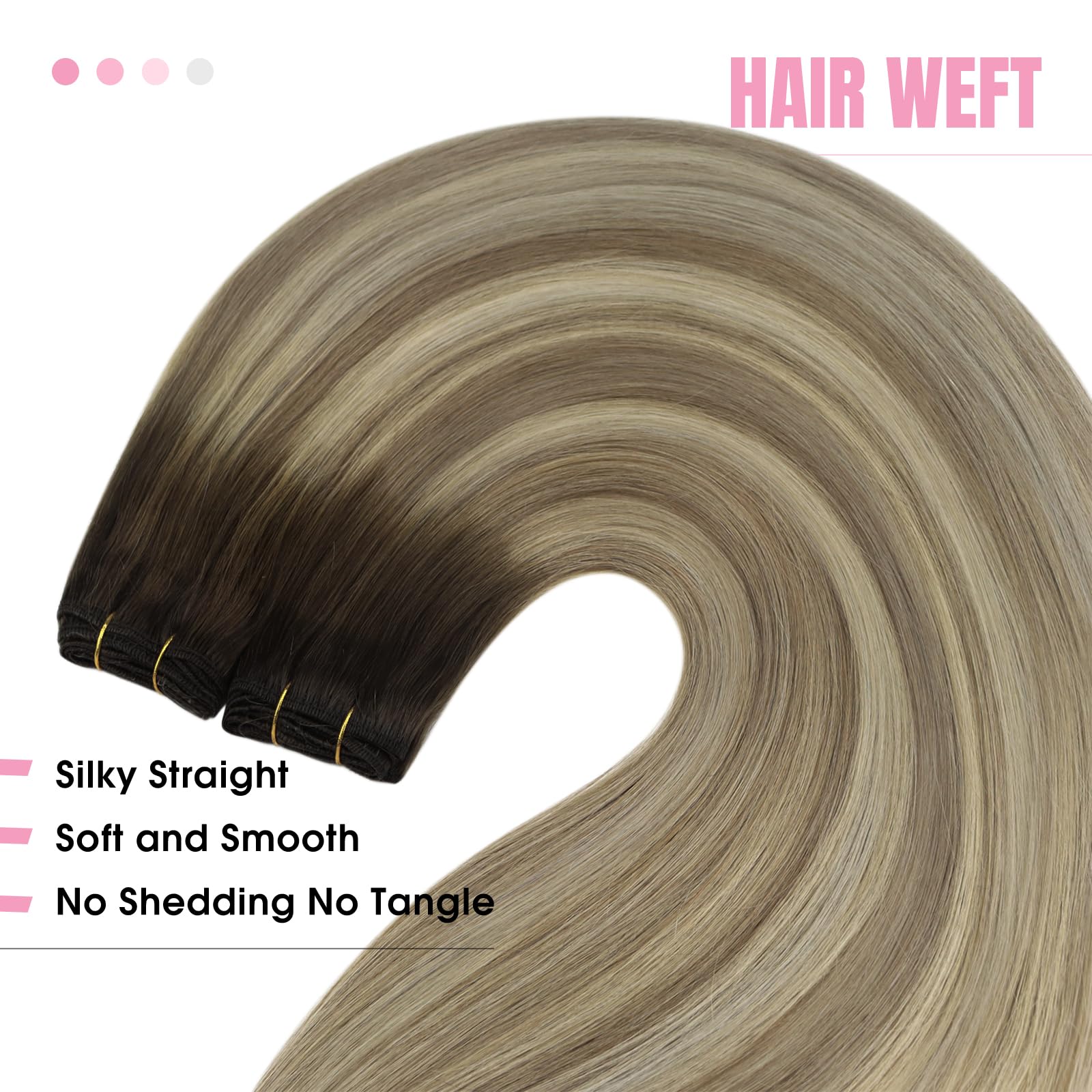YoungSee Weft Extensions Brown Ombre Dark Brown Ombre Light Brown with Blonde Sew in Real Hair Extensions for a Realistic and Un