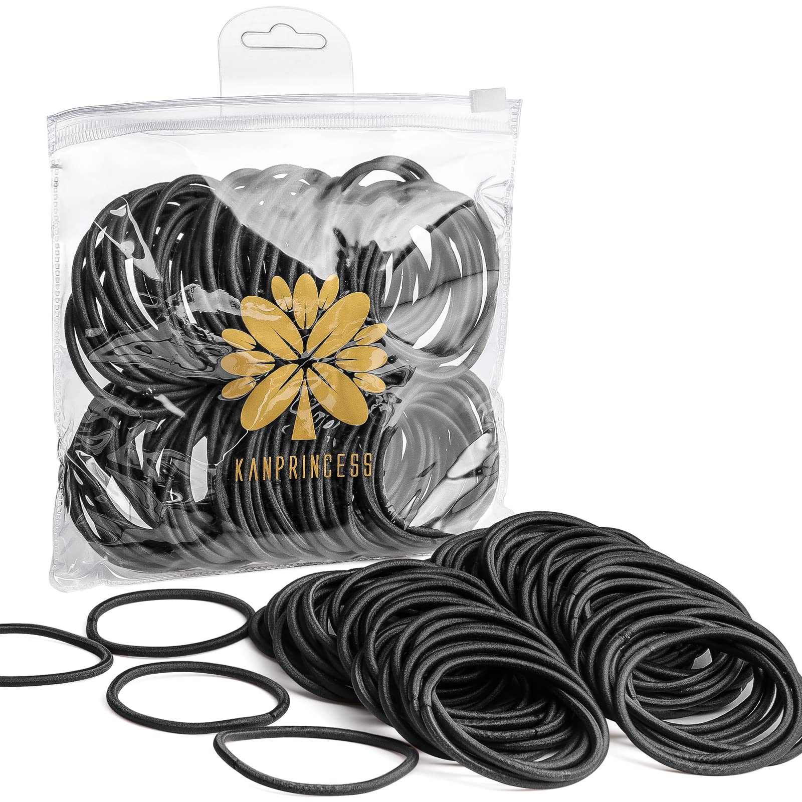 KANPRINCESS 100PCS Black Hair Ties For Thick Hair, Ponytail Holders Hair Ties No Damage For Women, Elastic Thick Hair Ties Hair 