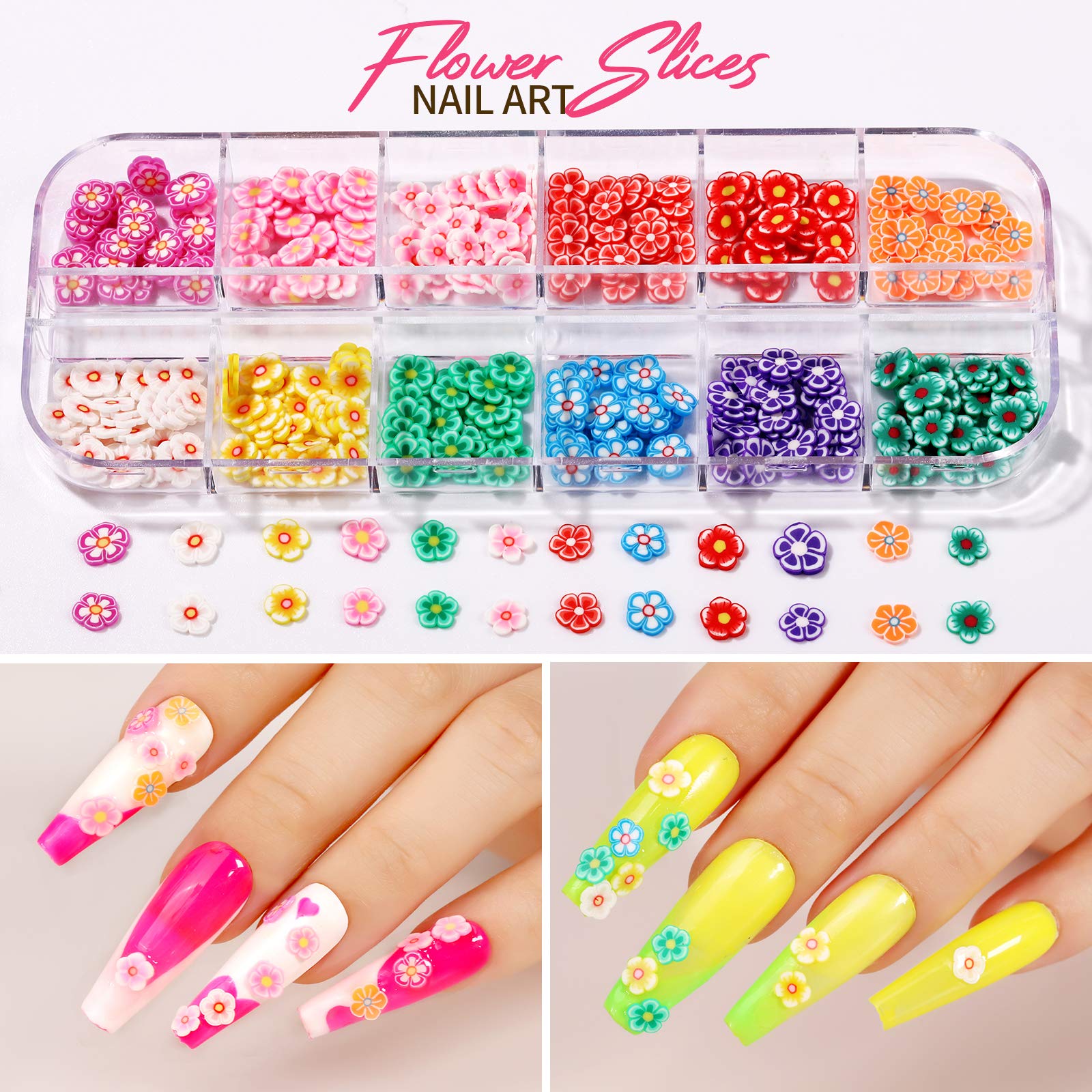12 Sheets Nail Art Sticker 3D Self-Adhesive, Teenitor Nail Art Decoration with 5 Boxes Holographic Nail Art Glitter Flakes Butte
