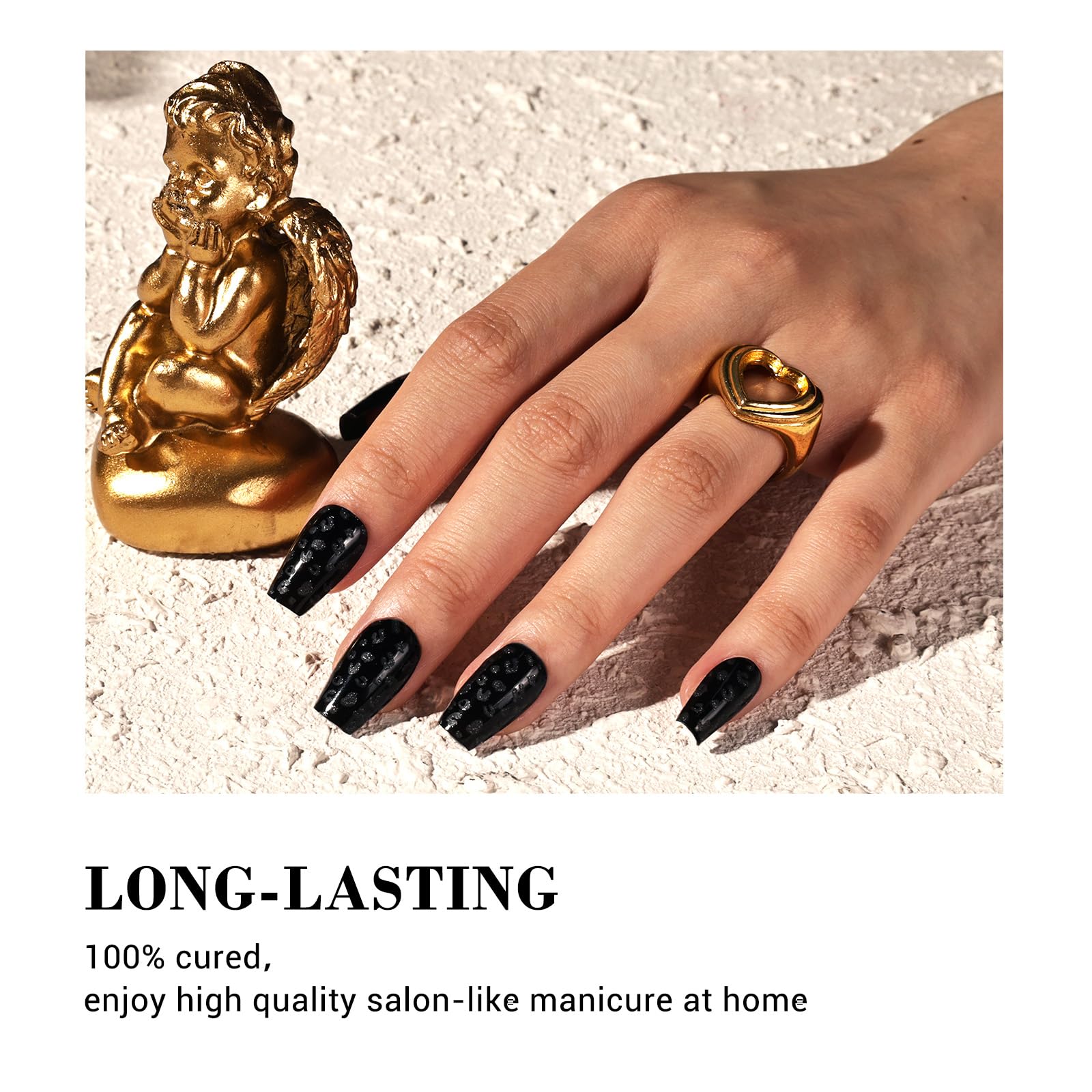 Melodysusie Semi Cured Gel Nail Strips (Black Leopard)- Works With Nail Lamp, Salon-Quality, Long Lasting, Easy To Apply & Remov
