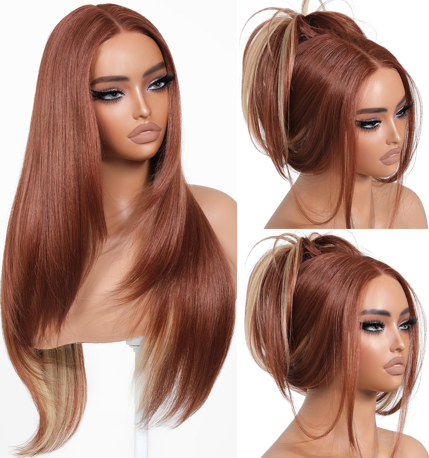 BrownBomb Cooper Blond Wear and Go Glueless Wigs Pre Plucked Pre Cut for Beginners Synthetic Lace Front Wigs For Woman With Bang