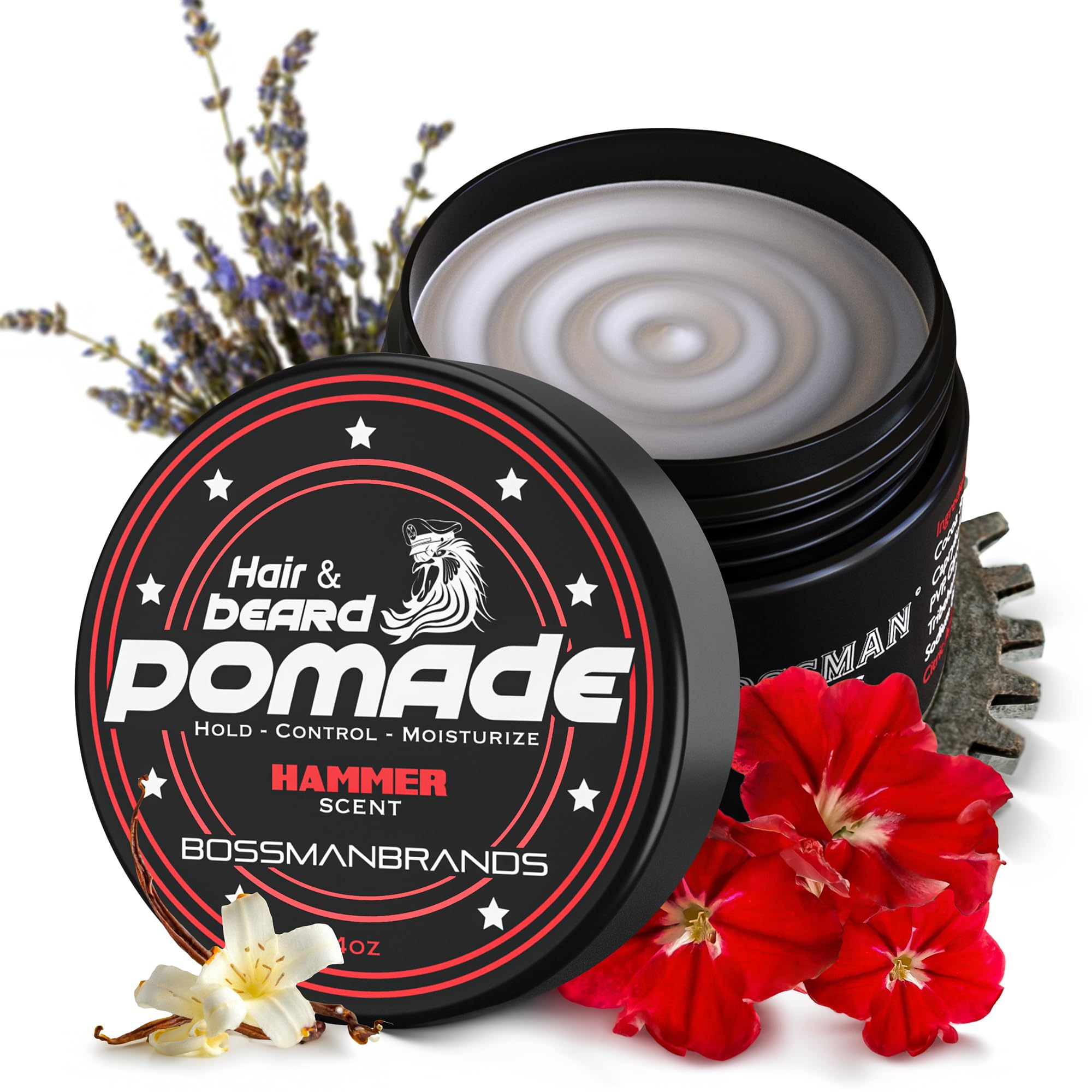 Bossman Hair & Beard Pomade - Moisturizing with Longer Hold and Control - Men's Hair, Beard and Moustache Styling Product - Made