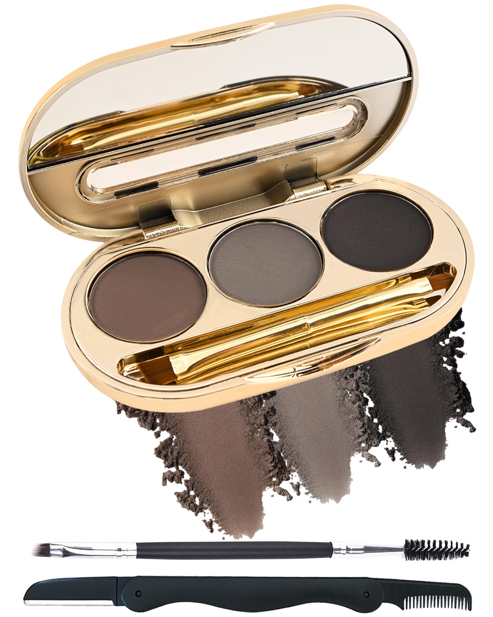 Eyebrow Powder Makeup Kit-3 Colors Eye Brow Tinting Powder Palette For Women Eyebrows Long-Lasting Waterproof, Dark Grey Black B