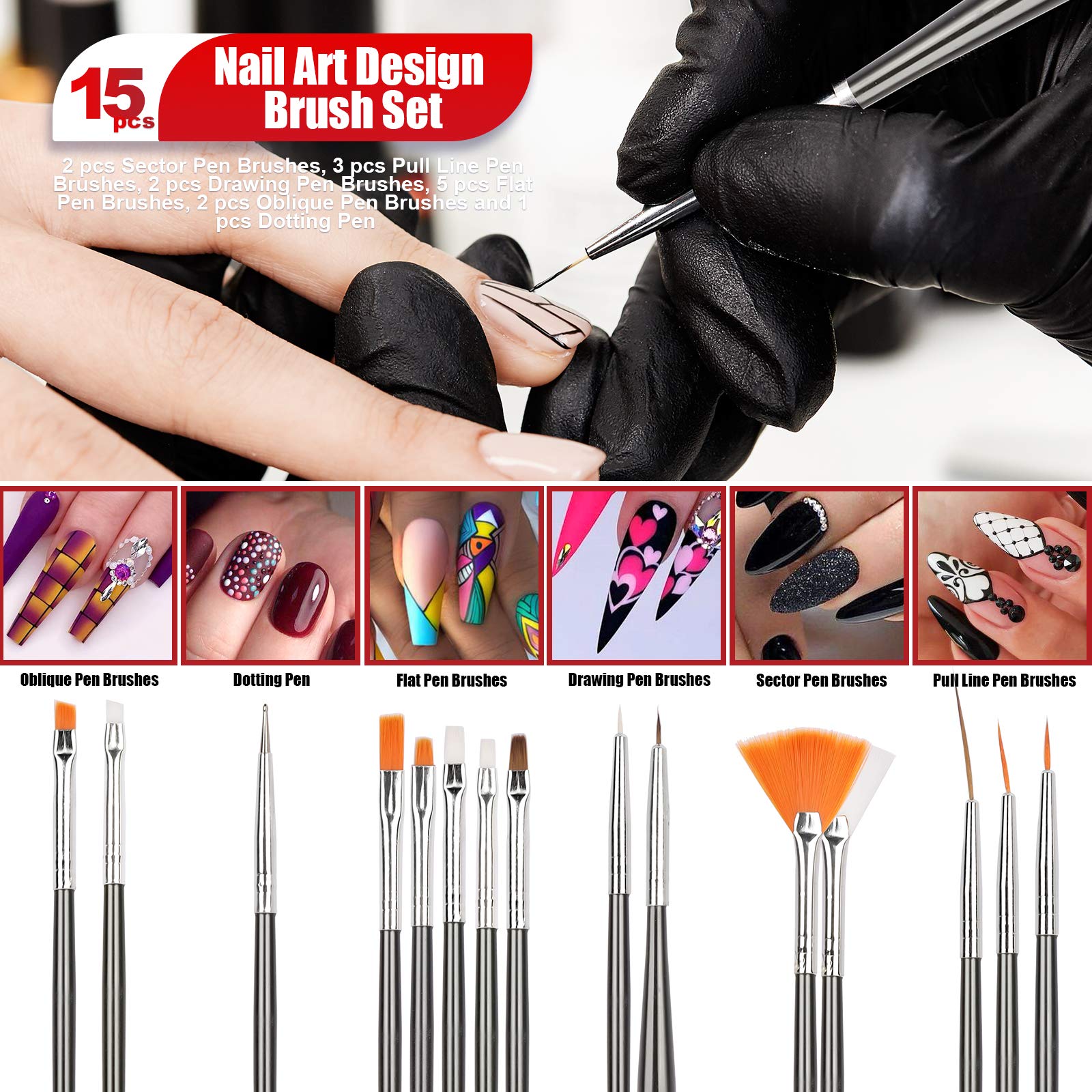 Teenitor Nail Pen Designer,Stamp Nail Art Tool With 15Pcs Nail Painting Brushes, Nail Dotting Tool, Nail Foil, Manicure Tape, Co