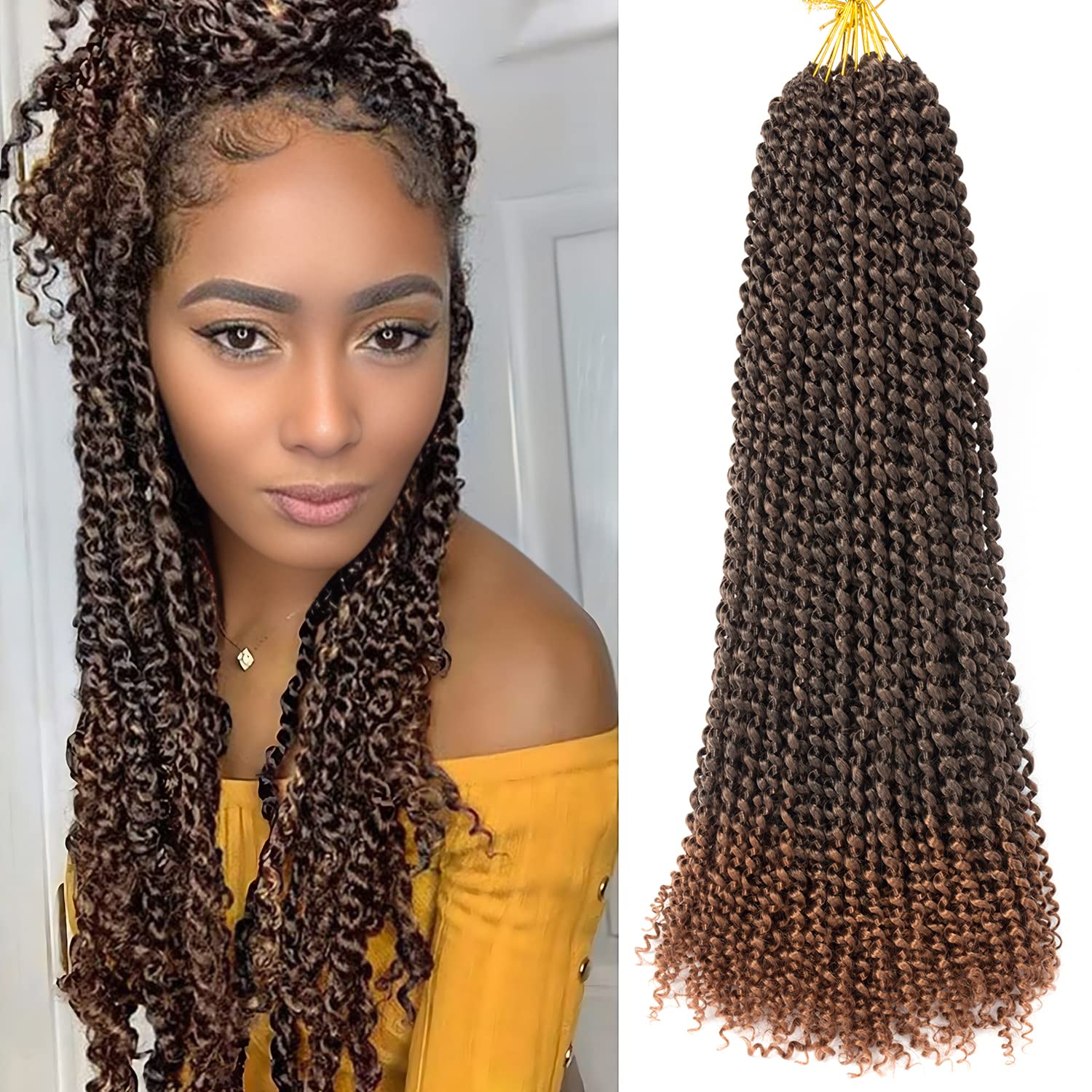 24 Inch Passion Twist Hair, Ombre Brown Water Wave Crochet Hair 22 Strands/Pack Long Passion Twist Crochet Hair For Women Bohemi