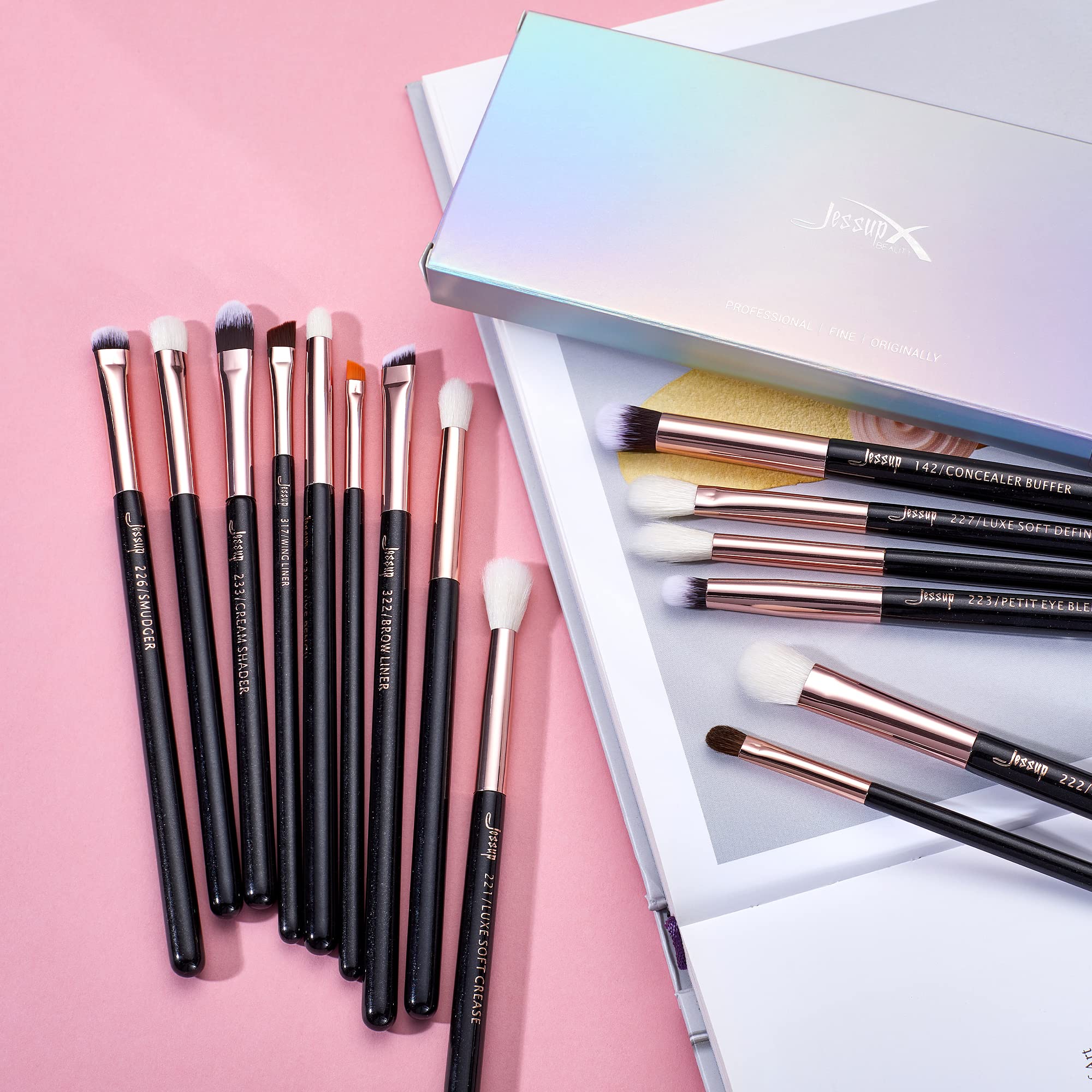 Jessup 15Pcs Professional Makeup Brushes Set Make up Brush Tools kit Eye Liner Shader Wood Handle Natural-synthetic Hair Brushes