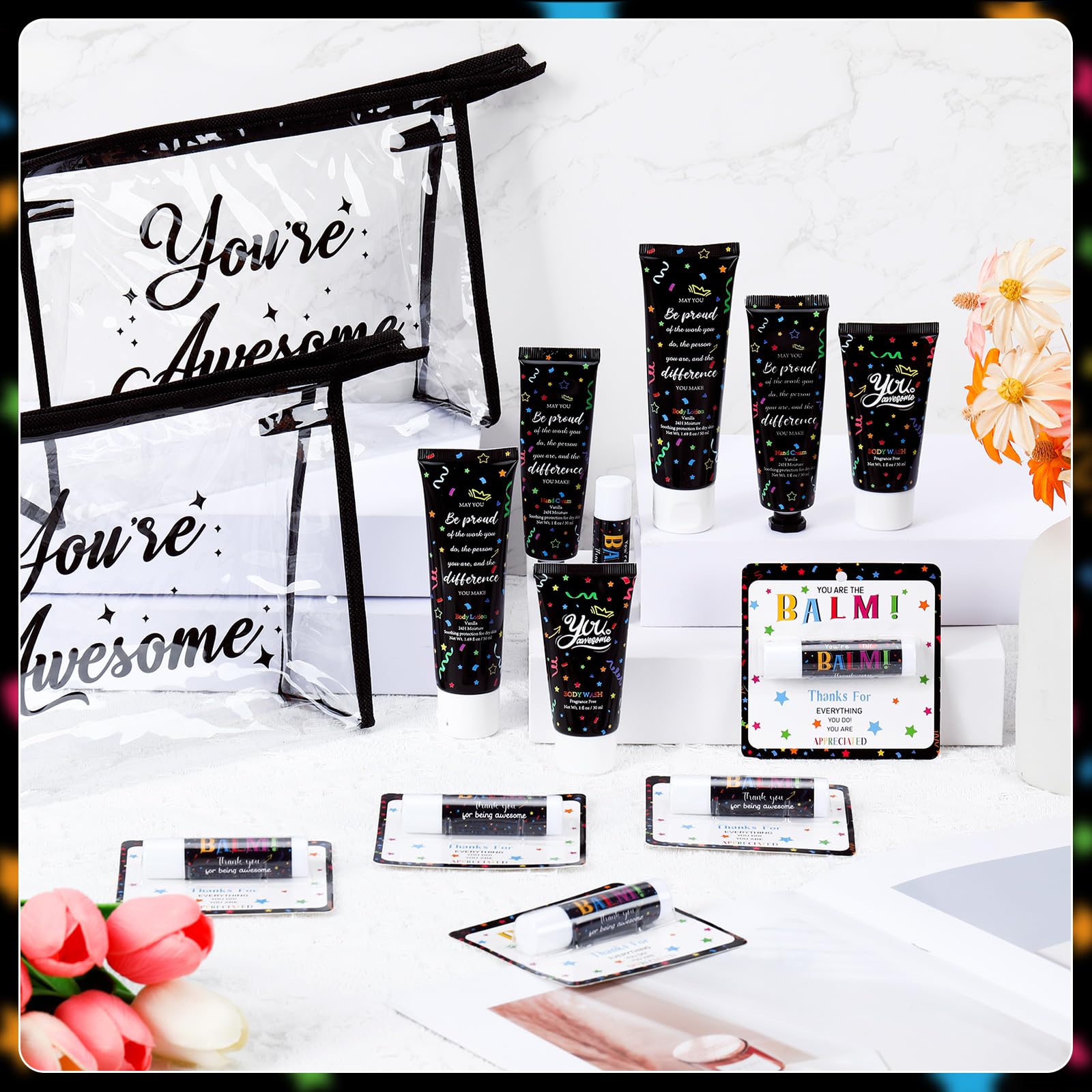 Dimsile 25 Pieces Christmas Employee Appreciation Gifts Bulk Lip Balm Hand Body Lotions Teacher Staff Team Thank You Gifts Chris