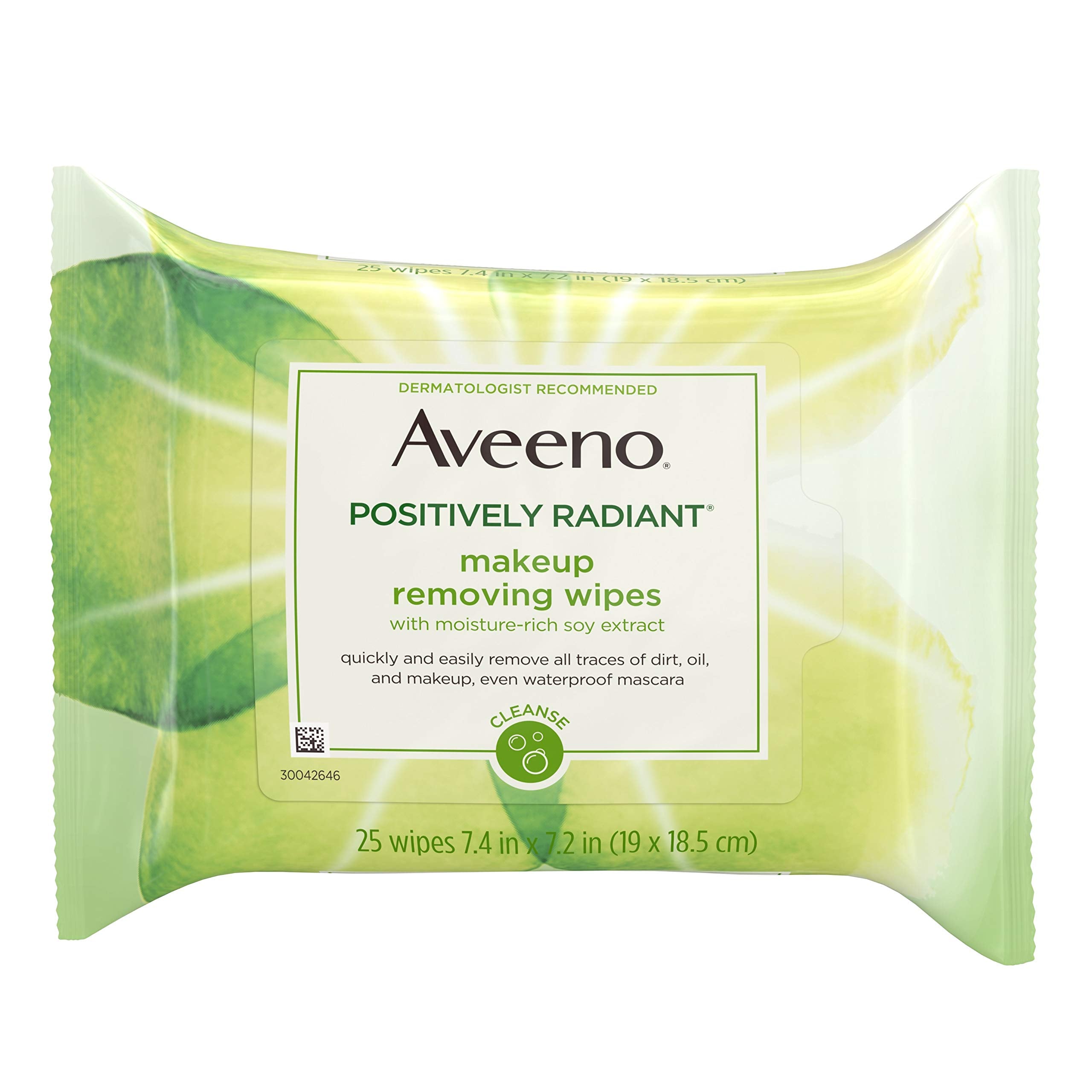 Aveeno Positively Radiant Oil-Free Makeup Removing Wipes to Help Even Skin Tone and Texture with Moisture-Rich Soy Extract, 25 c