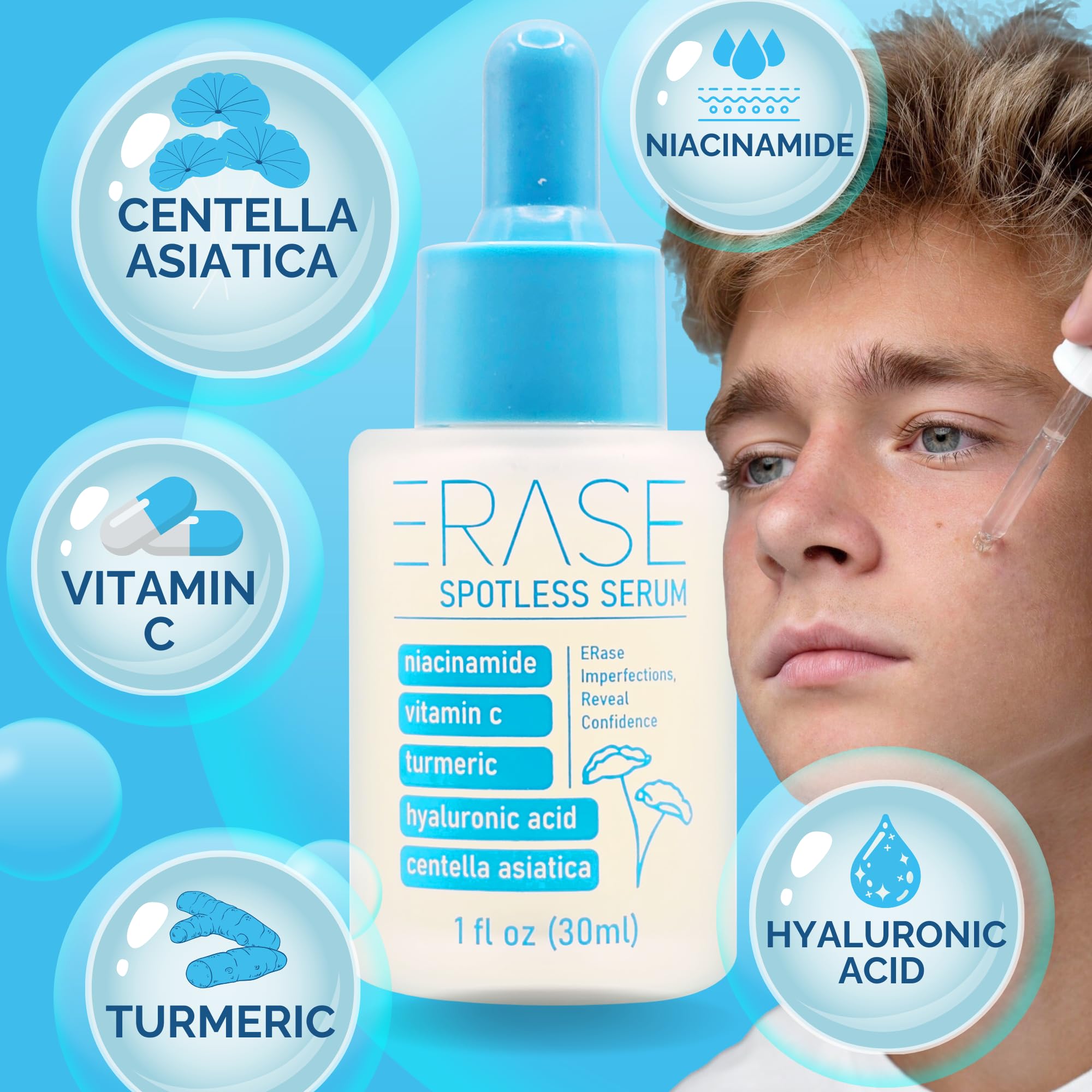 ERase Spotless Serum - Vitamin C Serum for Dark Spots with Niacinamide 5%, Korean Skin Care, Proactive Acne Treatment For Face,