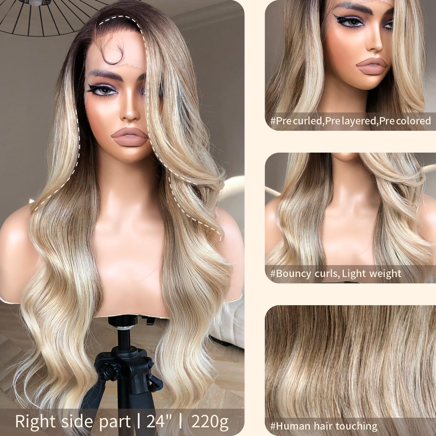 BrownBomb Body Wave Lace Front Wig, Synthetic Lace Front Wig Pre Plucked Glueless Wigs 13X5X1 HD Lace Front Wigs for Women 24inc