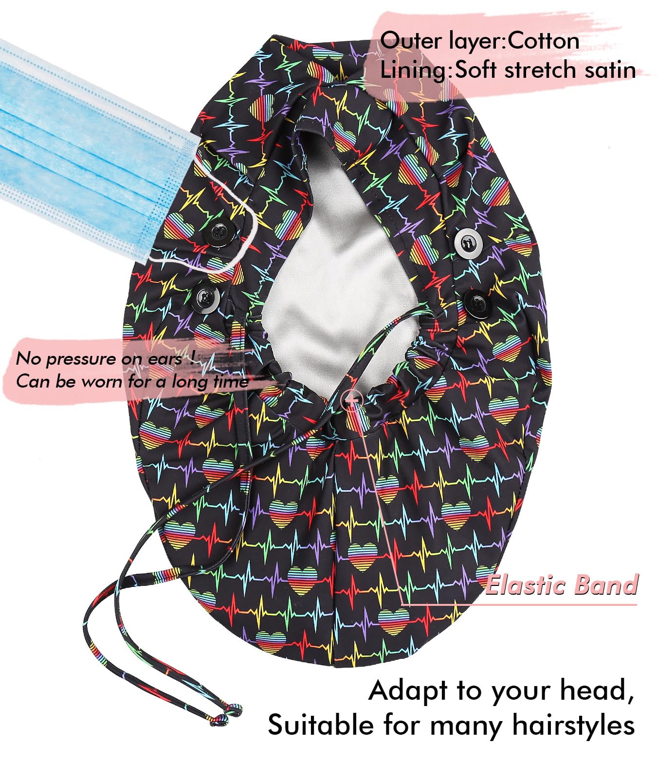 Extra Large Work Cap For Long Ponytail Hair Silk Satin Caps