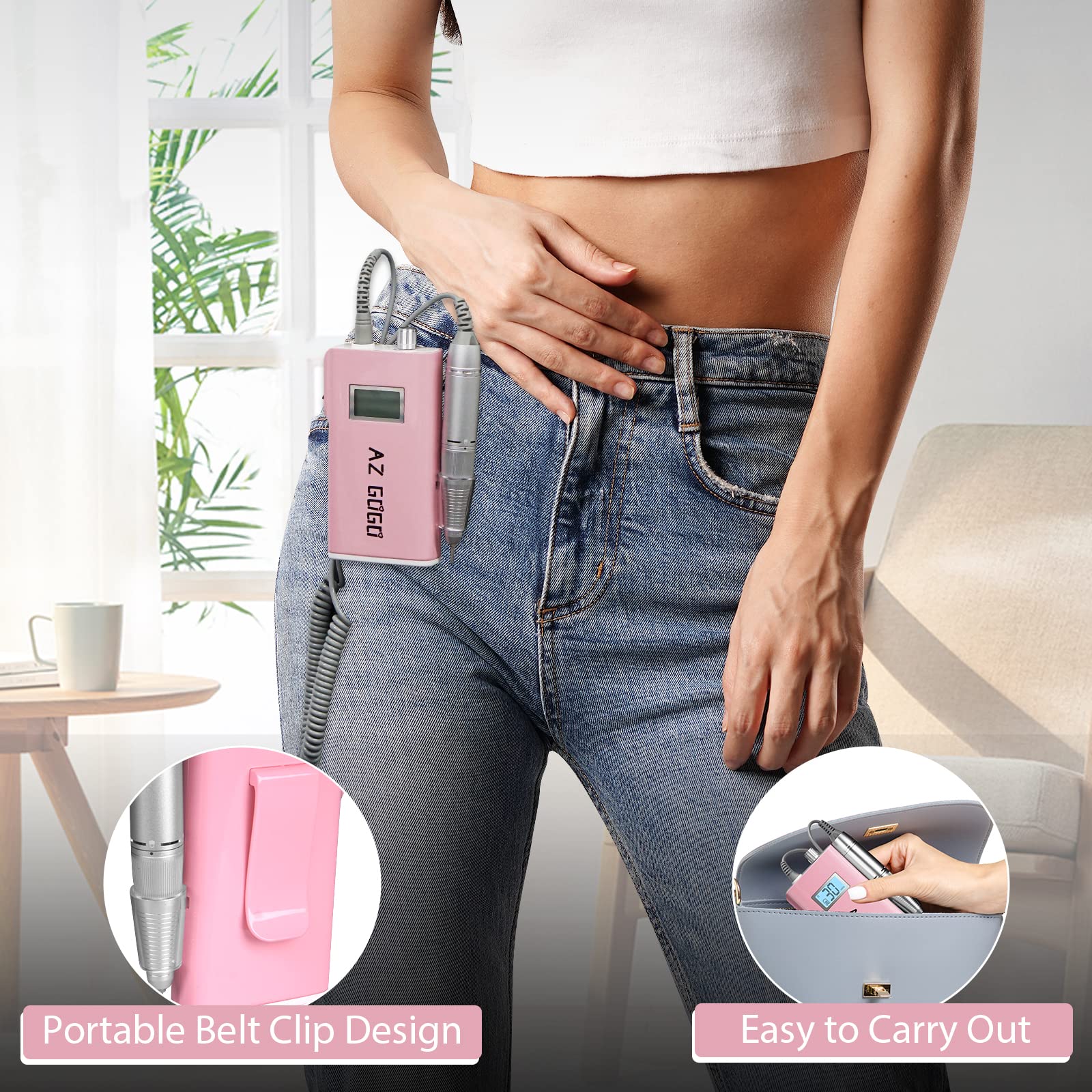 Professional Nail Drill Machine, Az Gogo 30000Rpm Rechargeable Portable Nail Drills For Acrylic Gel Nails - Cordless Electric Na