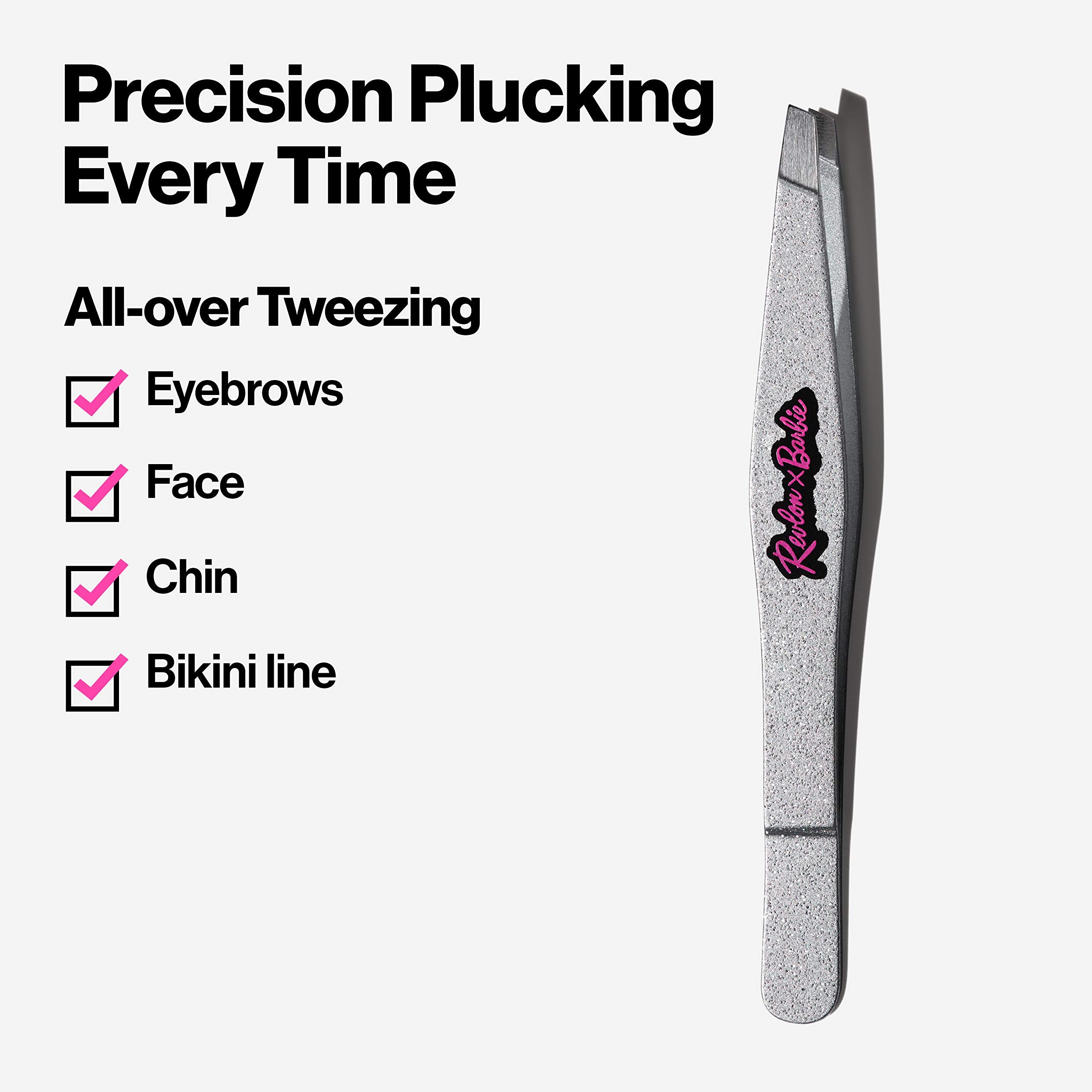 Revlon X Barbie Slant Tip Tweezer, Stainless Steel Hair Removal Makeup Tool (Packaging May Vary)