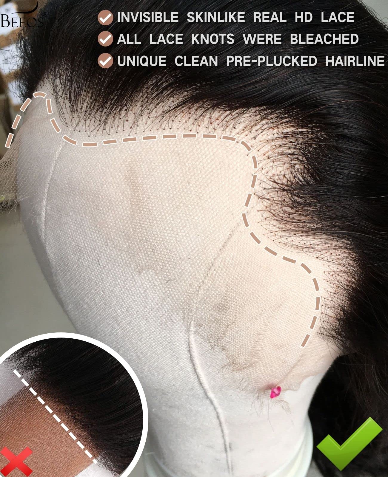 Beeos 13X6 Skinlike Real Hd Lace Frontal Only, Body Wave 0.10Mm Ultra Thin Hd Lace Frontal Clean Pre Plucked Natural Hairline Bl
