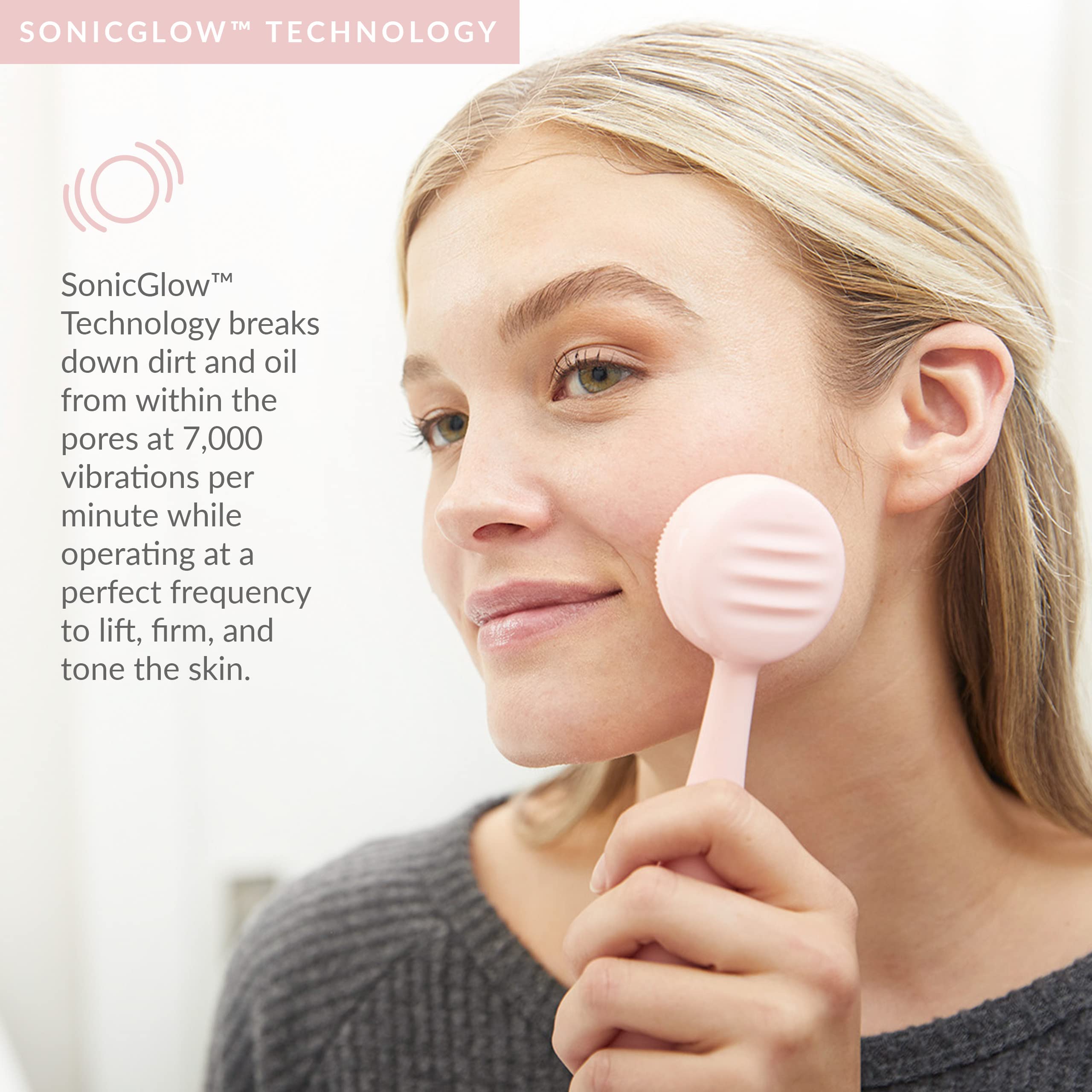 Pmd Clean - Smart Facial Cleansing Device With Silicone Brush & Antiaging Massager - Waterproof - Sonicglow Vibration Technology