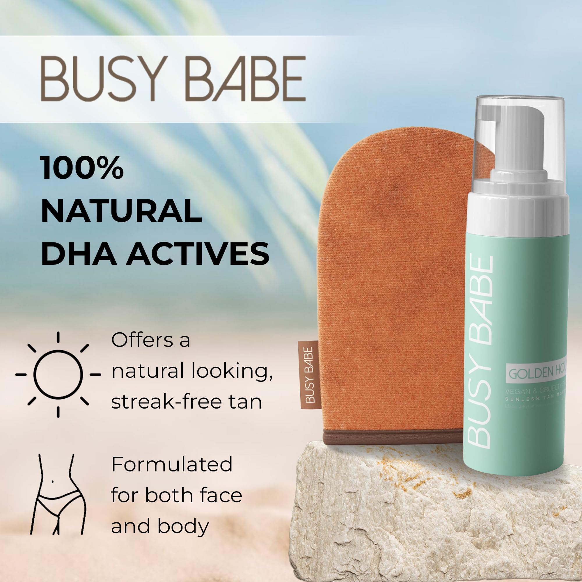 Busy Babe Golder Hour Tanning Mousse Self Tanner With Mitt - Achieve a Gorgeous, Flawless Tan, Sun-Kissed Glow for All Skin Type