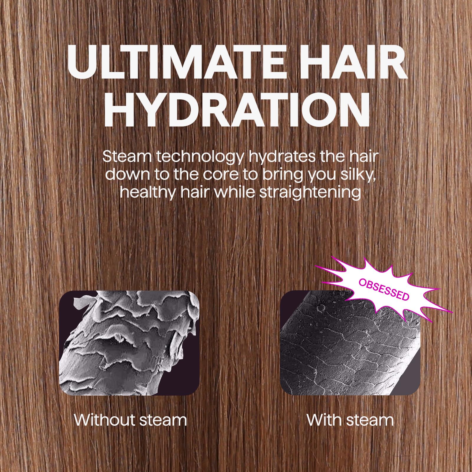 Wavytalk Pro Steam Hair Straightener Brush, 14.6" Ceramic, White, Model B390, Reduces Damage & Nourishes Hair