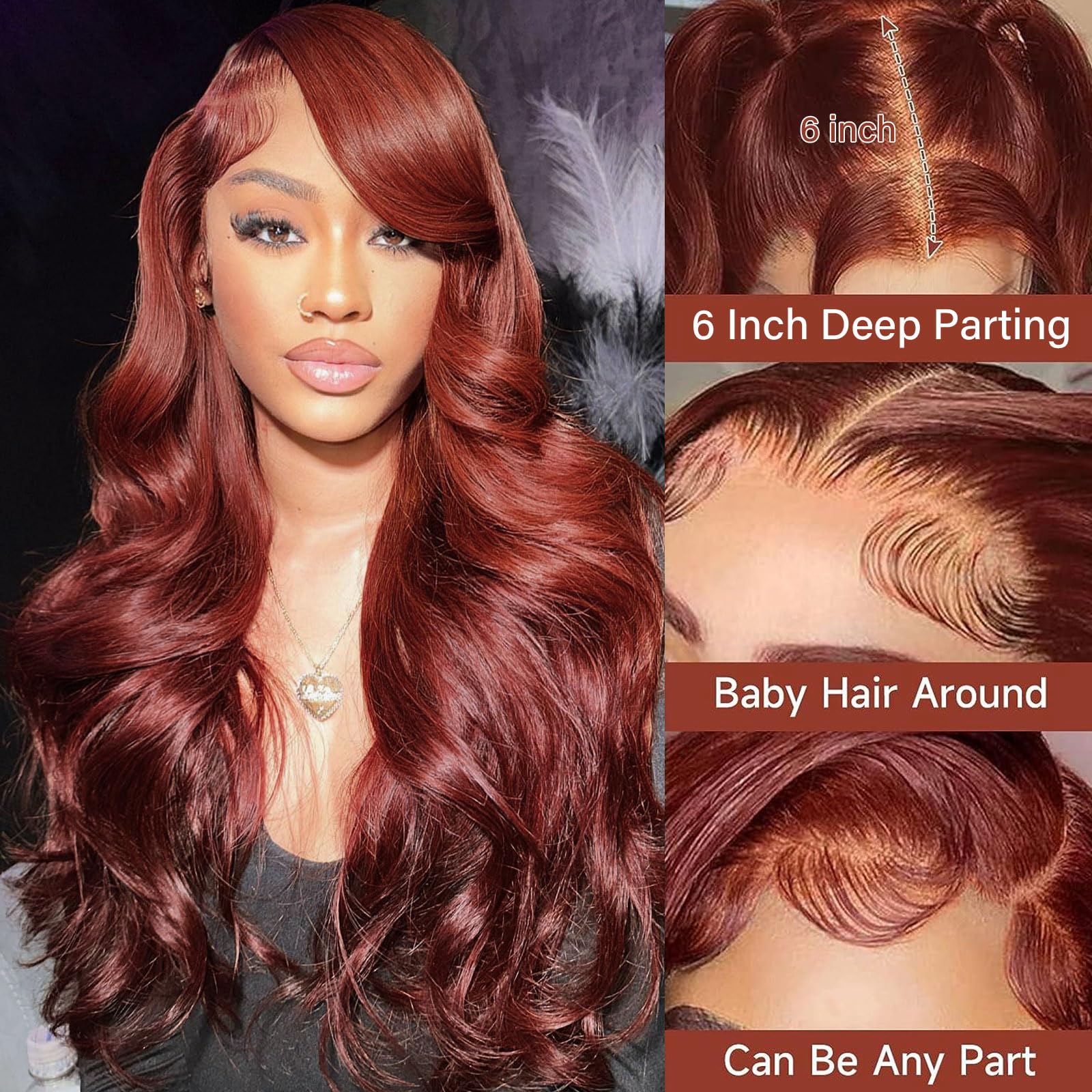 Aicrelery 30 Inch Reddish Brown Wig Human Hair Lace Front Wigs Human Hair Pre Plucked 13X6 Body Wave Frontal Wigs Human Hair Aub