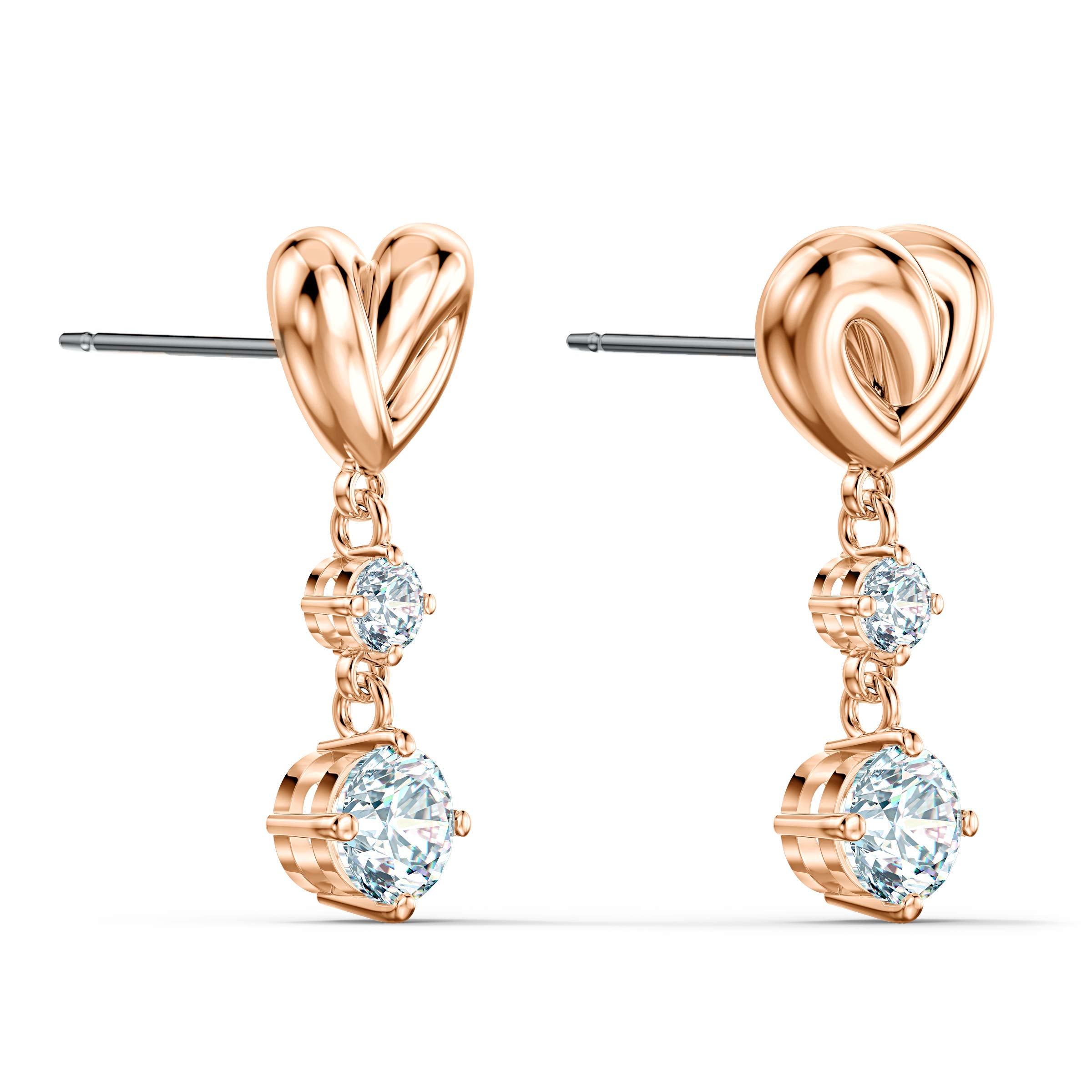 Swarovski Lifelong Heart Drop Pierced Earrings for Women, Set of White Crystal Heart Design Earrings with Rose-Gold Tone Plating