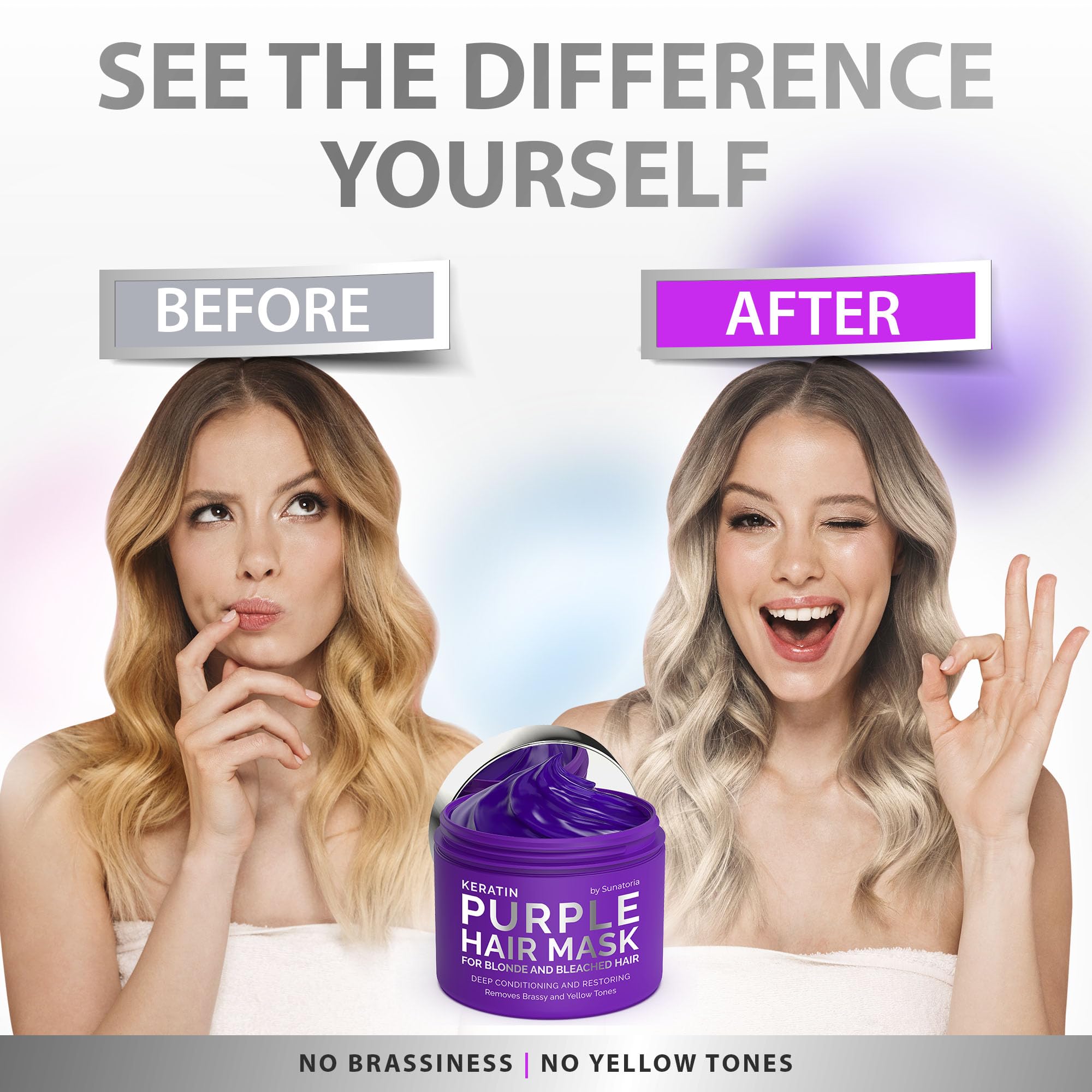 SUNATORIA NEW Keratin Purple Hair Mask- Blonde Hair Purple Toner - Repair & Nourishment Treatment for Bleached, Brassy Hair - No