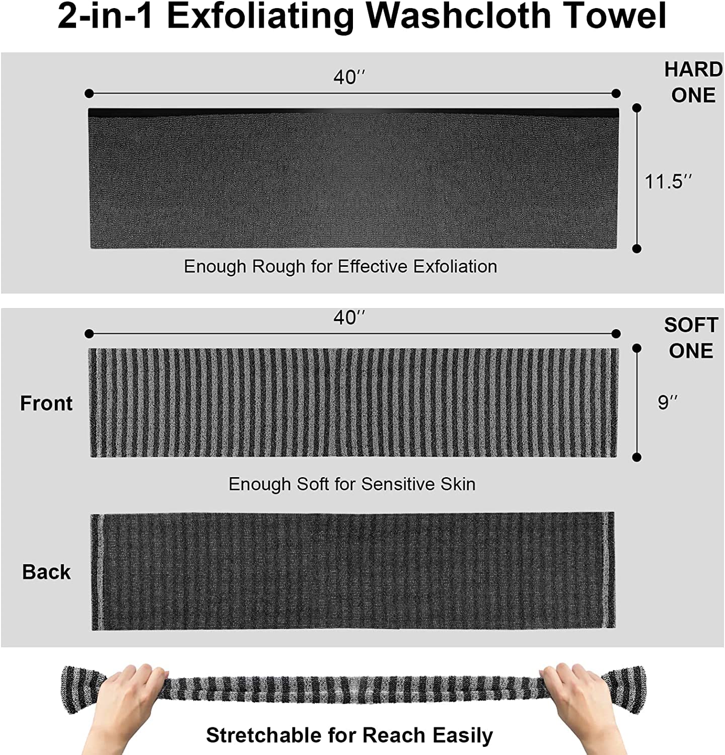 Yiclick Exfoliating Body Scrubber, Back Scrubber For Shower Bath, Japanese Scrub Wash Cloth, Exfoliating Washcloth Towel For Men