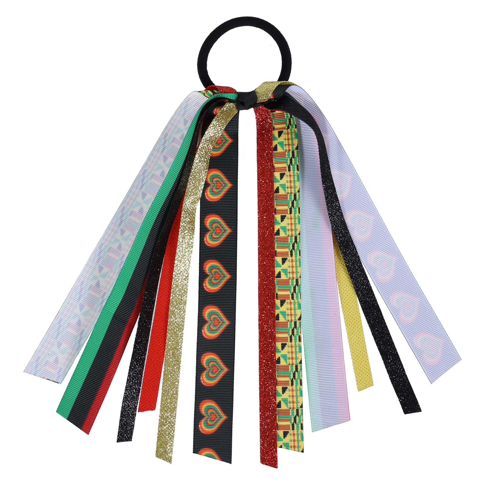 Black History Month Ponytail Streamer Juneteenth Cheer Elastic Hair Tie Pony Holder Bow Hair Band for African Women Girls June 1