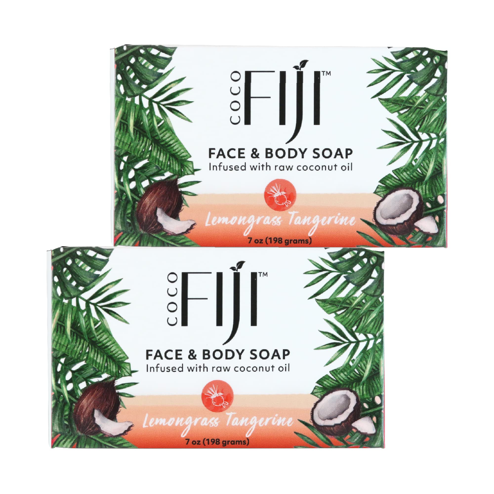 'Coco Fiji Soap Bar for Face and Body Infused With Organic Coconut Oil, Lemongrass Tangerine Essential Oil, Natural Soap for Mo