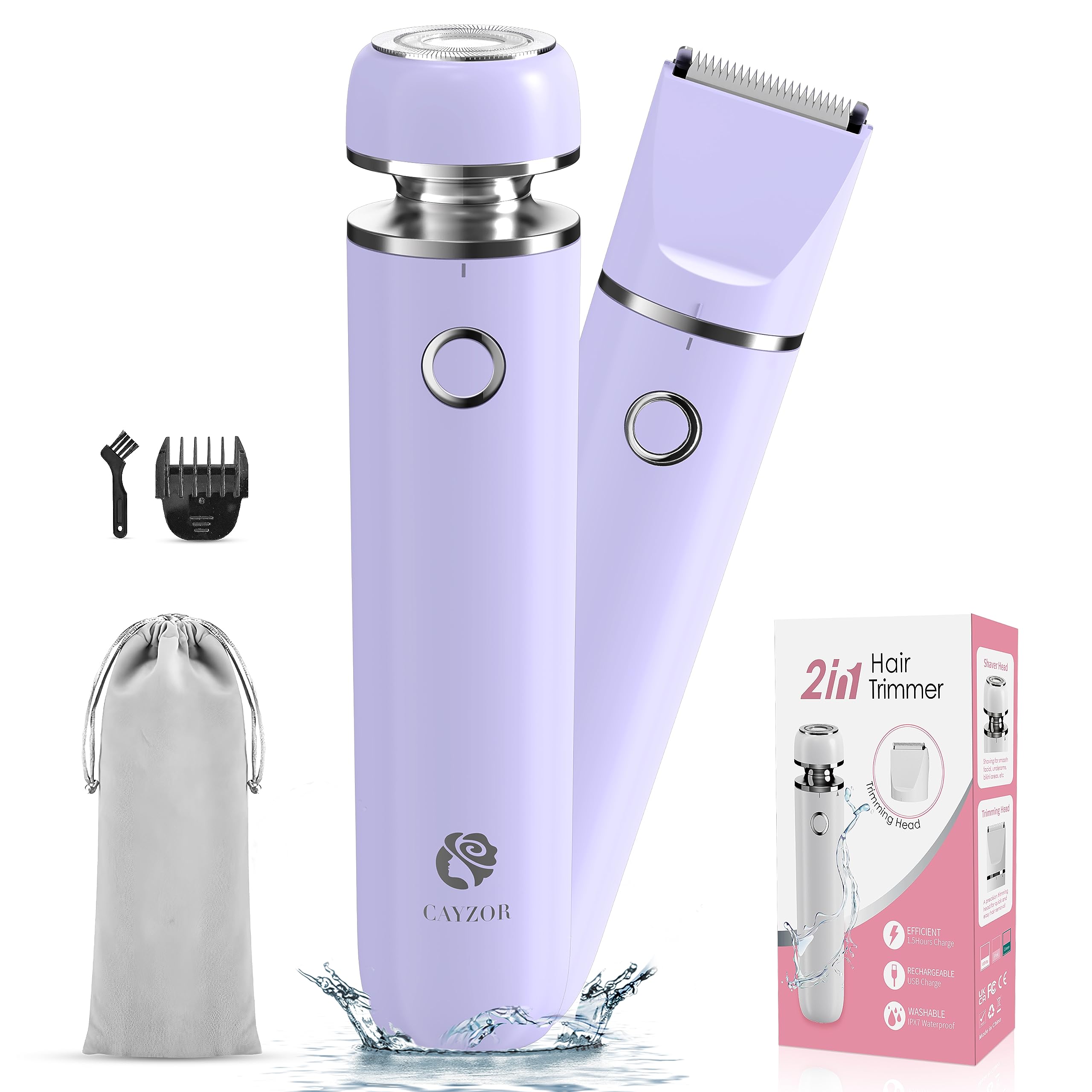 Cayzor Bikini Trimmer And Shaver Kit For Women - 2-In-1 Wet/Dry Electric Body Hair Trimmer Facial Hair Removal Cordless Waterpro