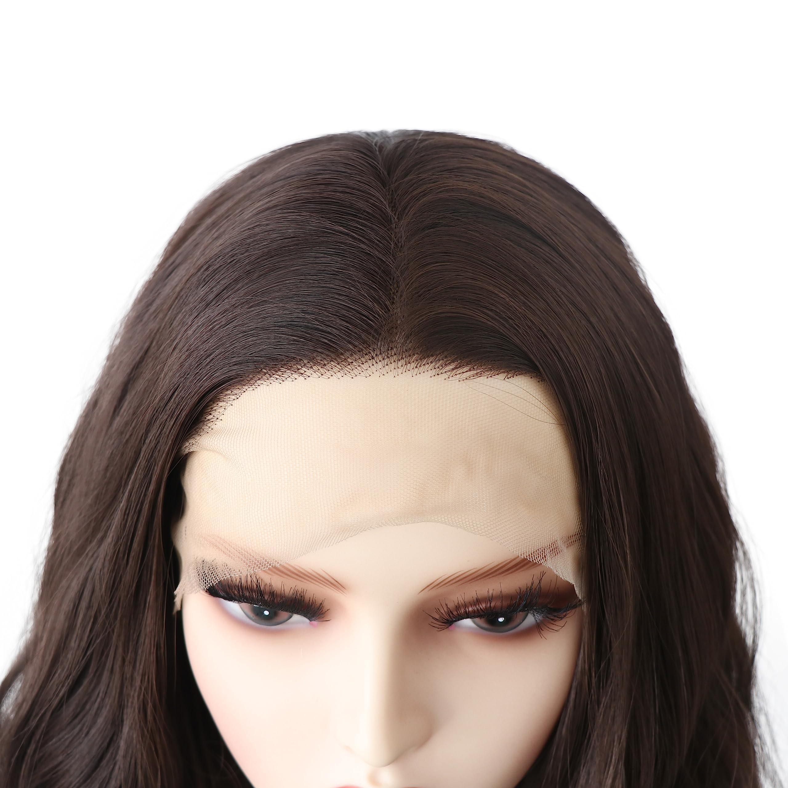 Wxhwcx Long Brown Middle Part Wavy Wig For Women Heat Resistant Fiber Hair Synthetic Lace Front Wigs Daily Party Use Wigs