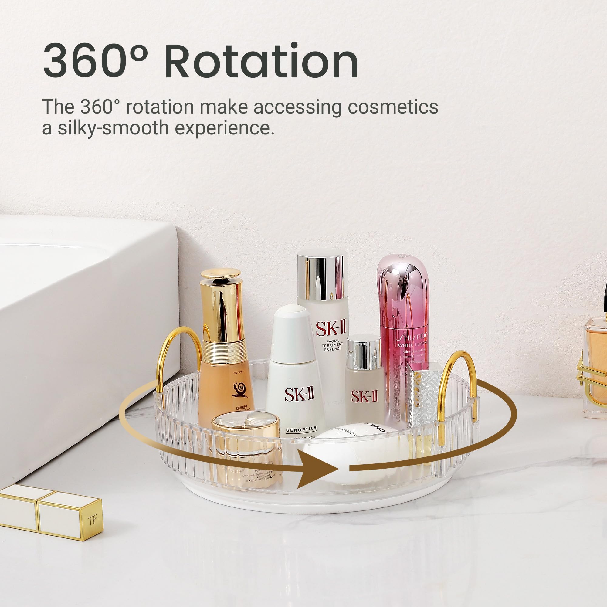 Aveniee Rotating Makeup Organizer for Vanity, Skincare Make Up Storage Perfume Organizers for Bathroom Counter, Clear Cosmetic D