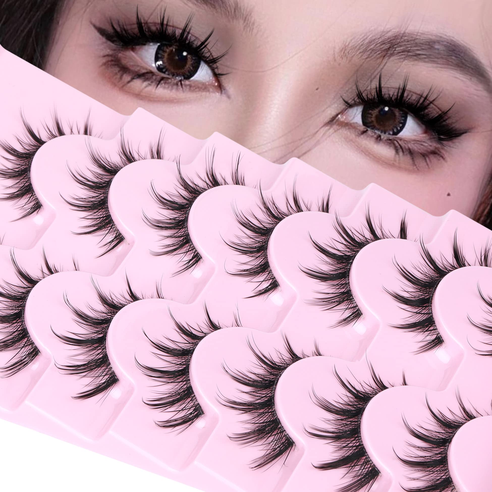 Manga Lashes Natural Look Anime Lashes Cosplay False Eyelashes With Clear Band 3D Wispy Eyelashes Asian Japanese Korean Style Ma