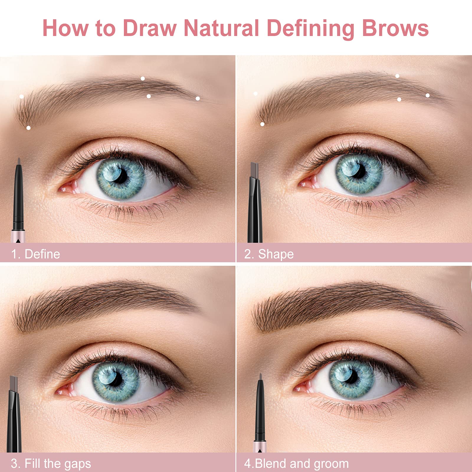 Turritopsisd 1-Pack Eyebrow Pencil, Brow Pen Dual-Ends Thick & Fine Tip Retractable Waterproof Long-Lasting Natural Eye Brows Ma