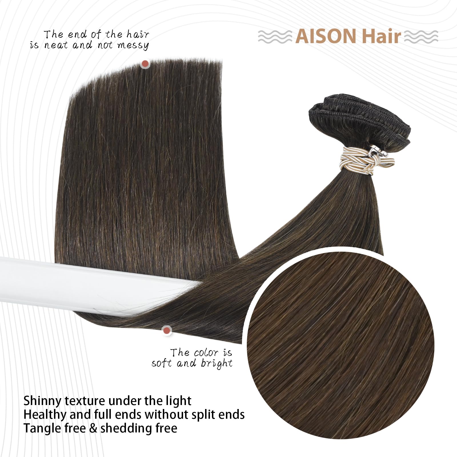 Aison Medium Brown Clip in Hair Extensions Real Human Hair 70G 100% Chocolate Brown 15 Inches Remy Human Hair Extensions Clip in