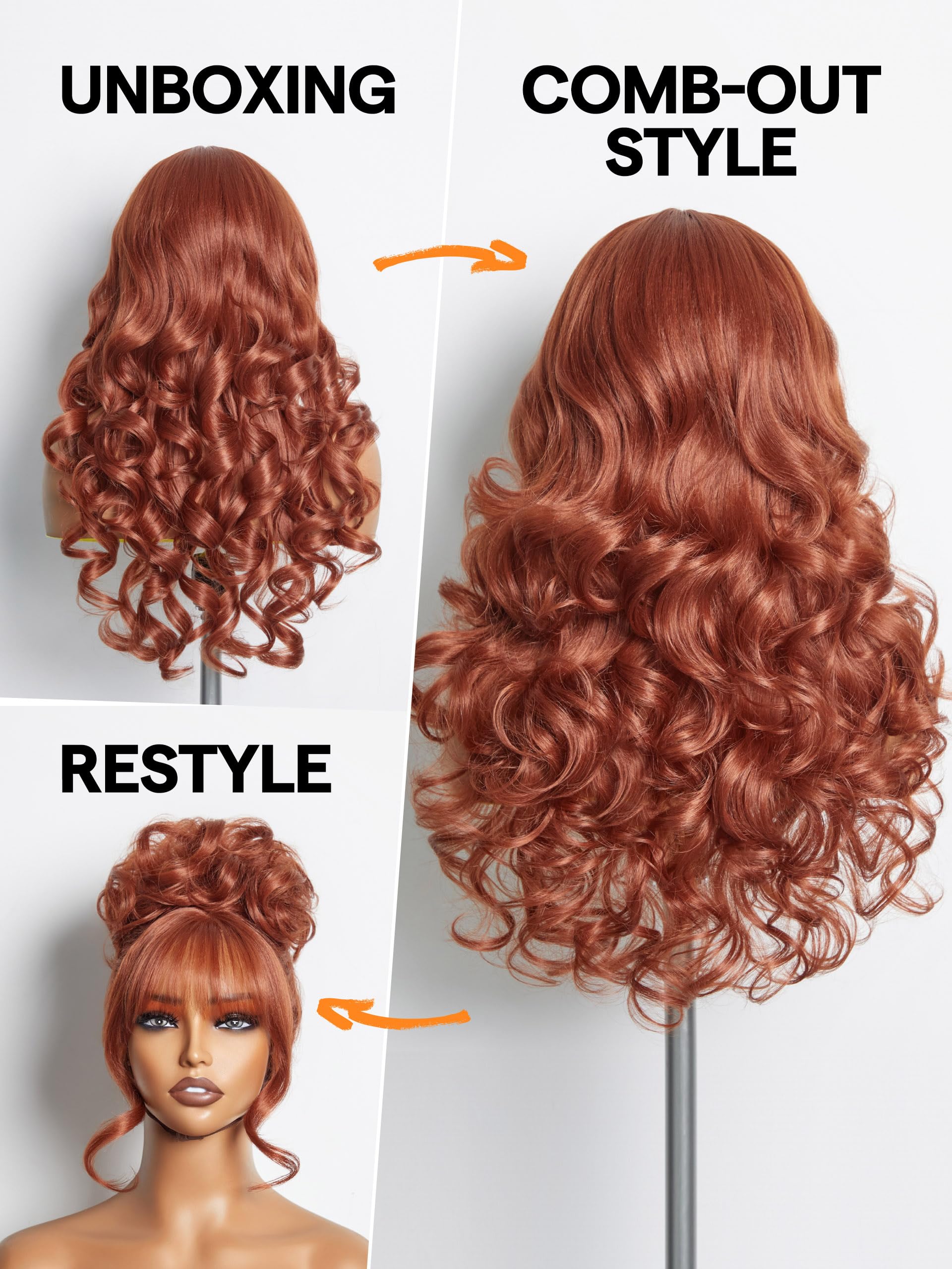 Gorgius Orange Brown Wigs With Bang Body Wave Wigs Long Natural Look Glueless Wavy Wig Crafted With Style-Archive Technology: Pr