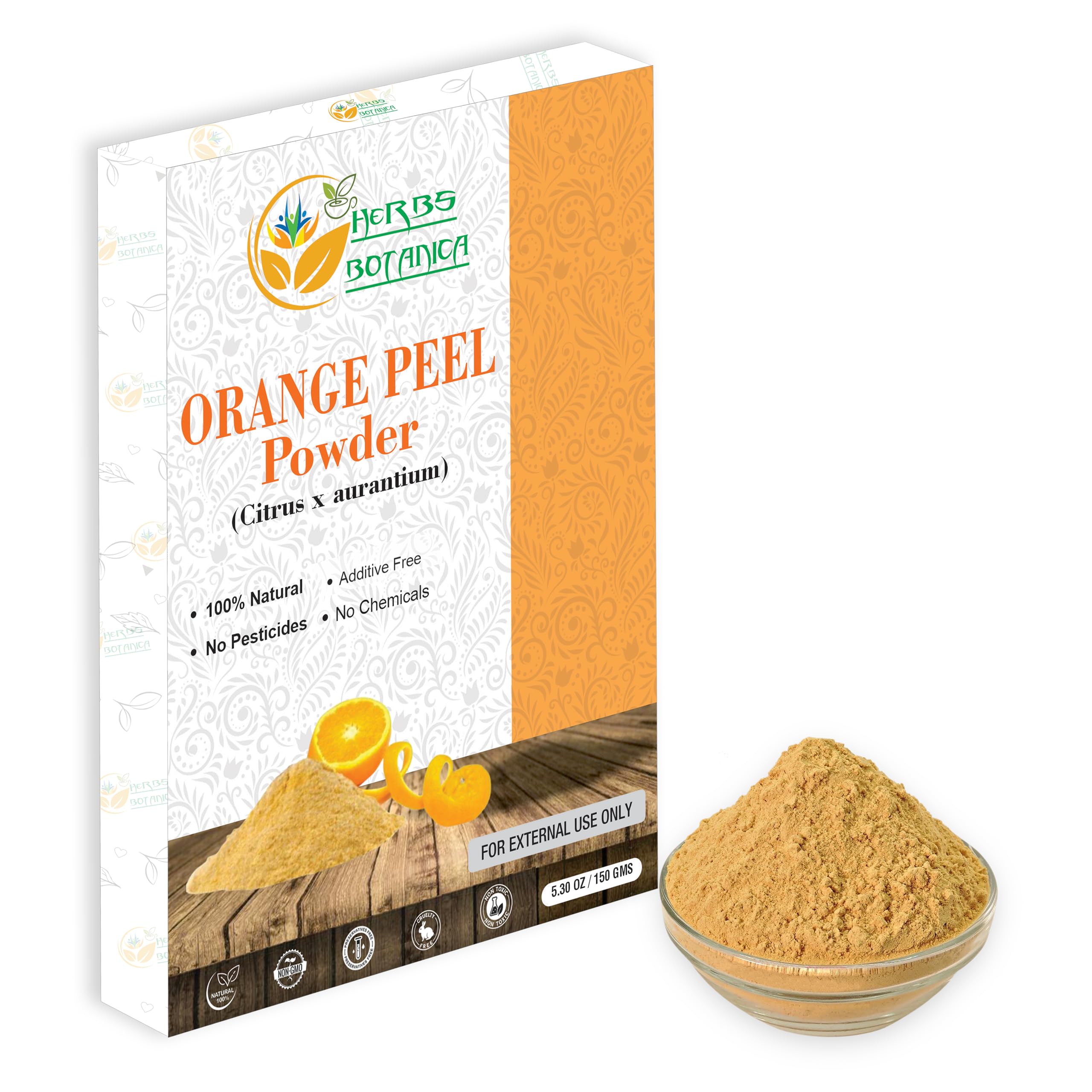 Herbs Botanica Orange Peel Powder 100% Pure & Natural Orange Peel for Face Masks, Skin Care & DIY Beauty Natural Citrus Powder f